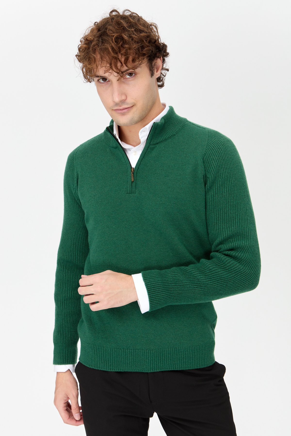 22590Erkek Yarım Balıkçı Yaka Yakası Fermuarlı Yün Kazak Ö.Başı