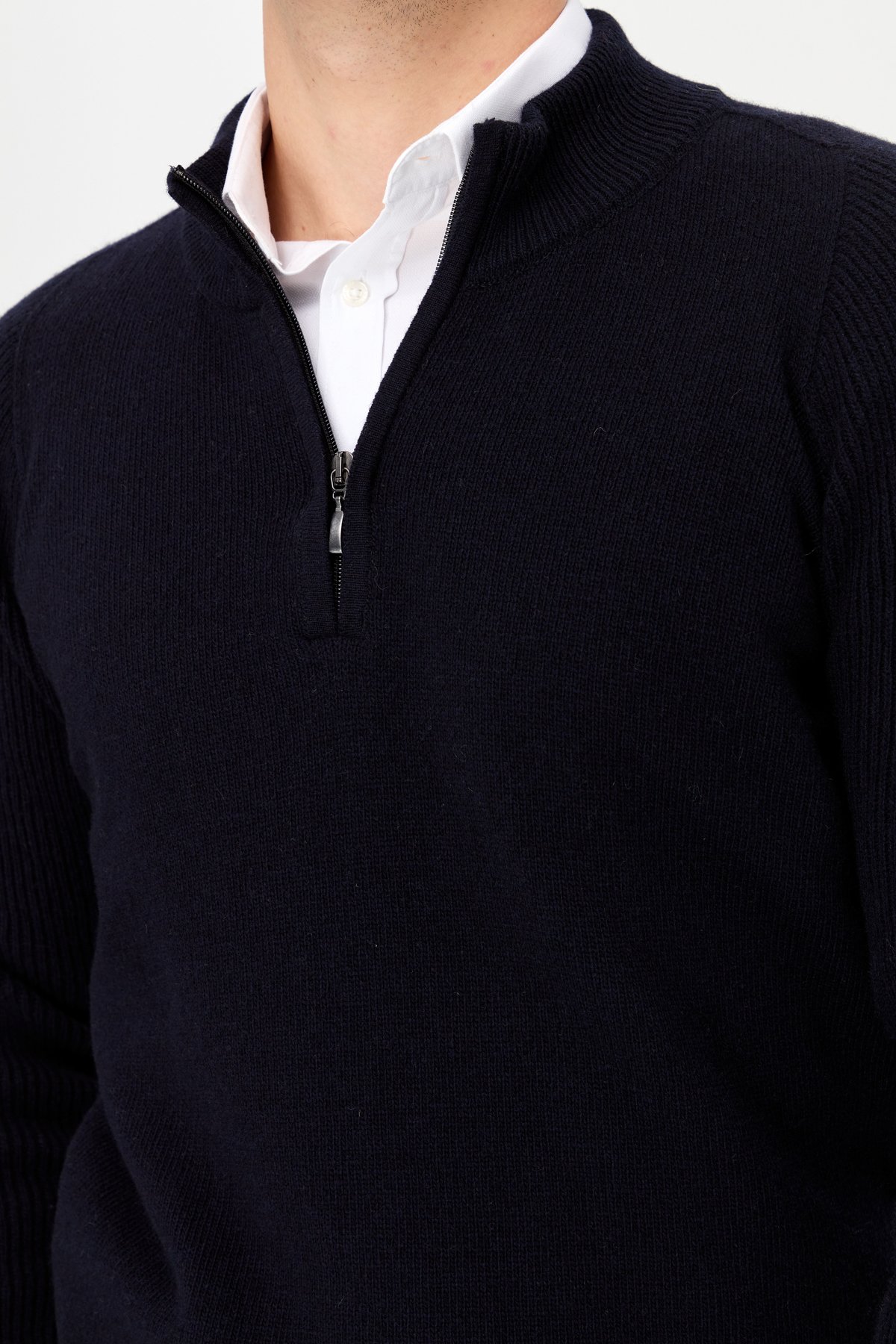 22590Erkek Yarım Balıkçı Yaka Yakası Fermuarlı Yün Kazak K.Lacivert