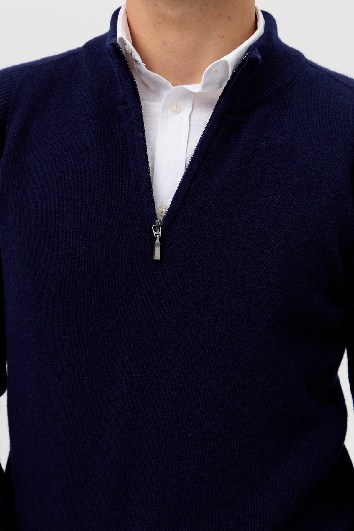 22590Erkek Yarım Balıkçı Yaka Yakası Fermuarlı Yün Kazak Y.A Lacivert