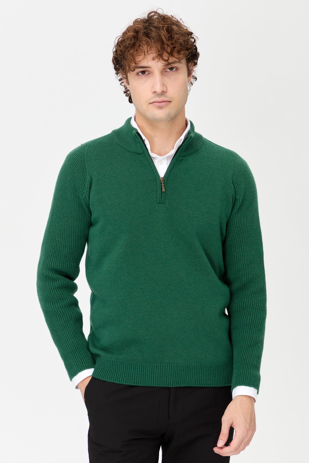 22590Erkek Yarım Balıkçı Yaka Yakası Fermuarlı Yün Kazak Ö.Başı