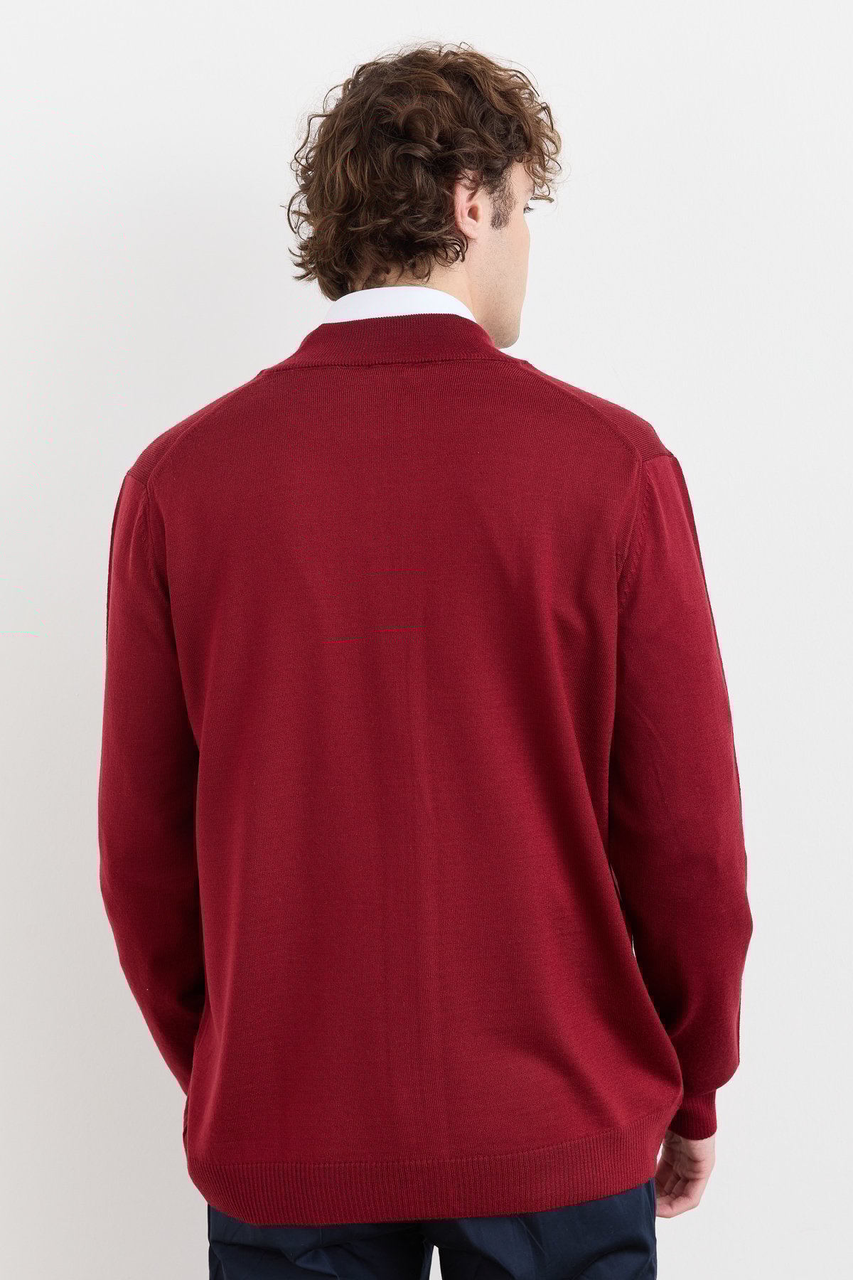 23666Erkek Yarım Balıkçı Yaka Yün Ceket Bordo