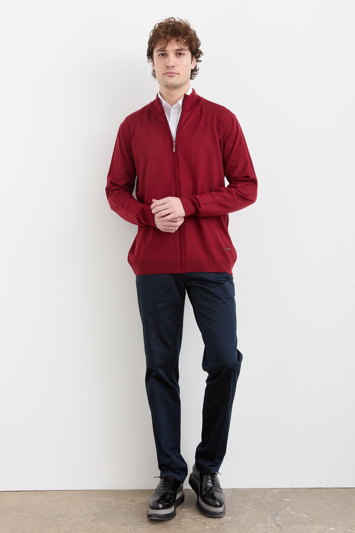 23666Erkek Yarım Balıkçı Yaka Yün Ceket Bordo