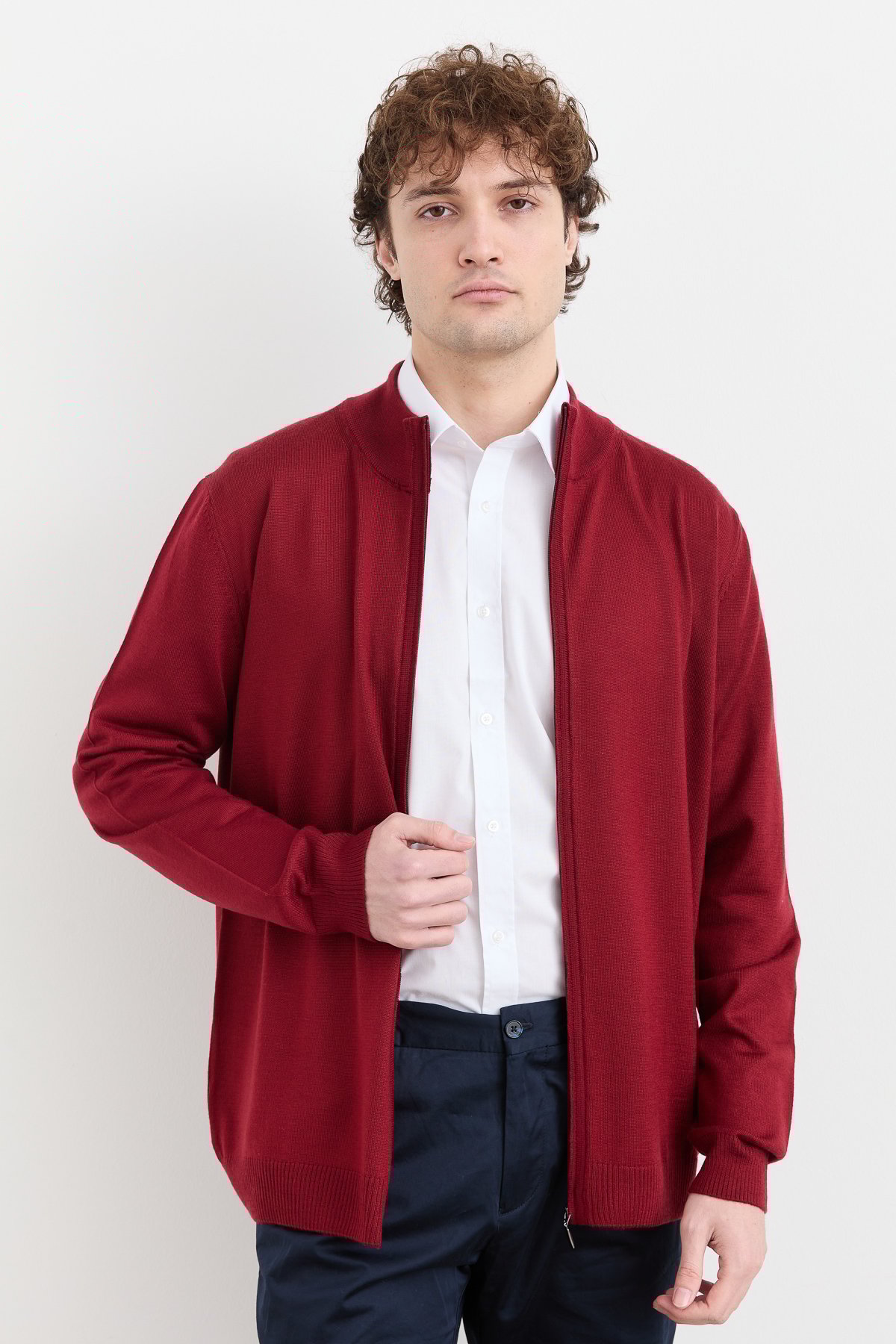 23666Erkek Yarım Balıkçı Yaka Yün Ceket Bordo