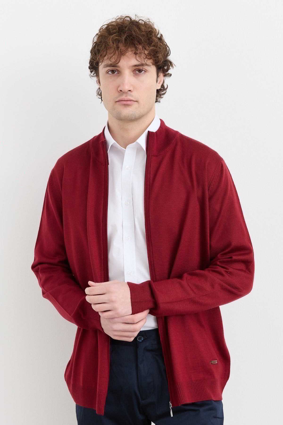 23666Erkek Yarım Balıkçı Yaka Yün Ceket Bordo