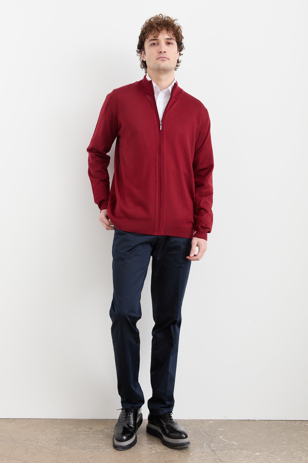23666Erkek Yarım Balıkçı Yaka Yün Ceket Bordo