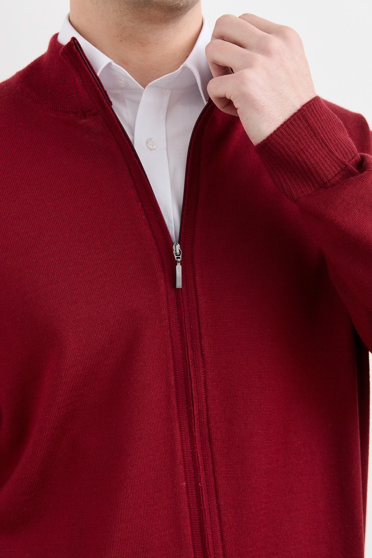 23666Erkek Yarım Balıkçı Yaka Yün Ceket Bordo