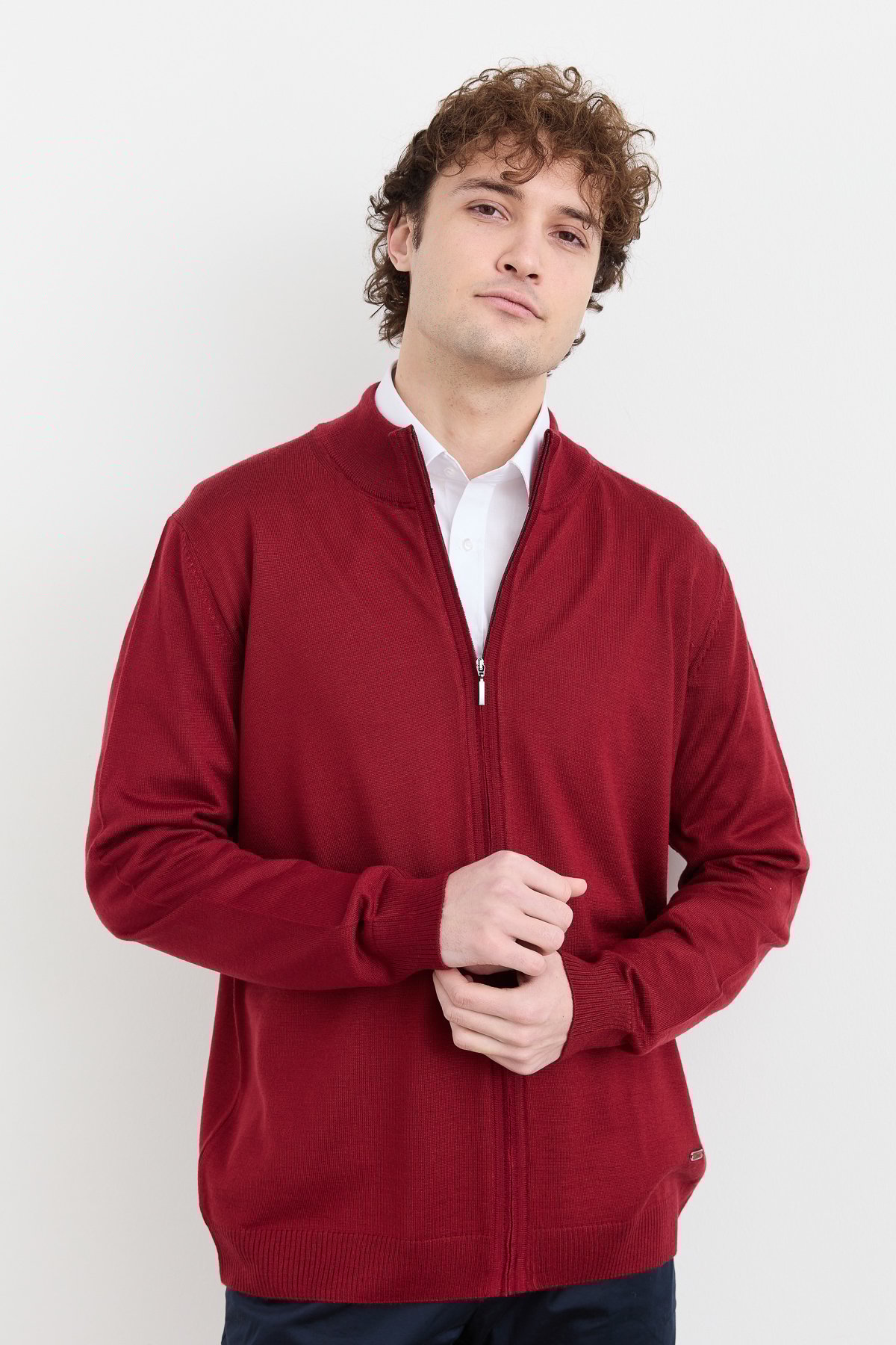 23666Erkek Yarım Balıkçı Yaka Yün Ceket Bordo