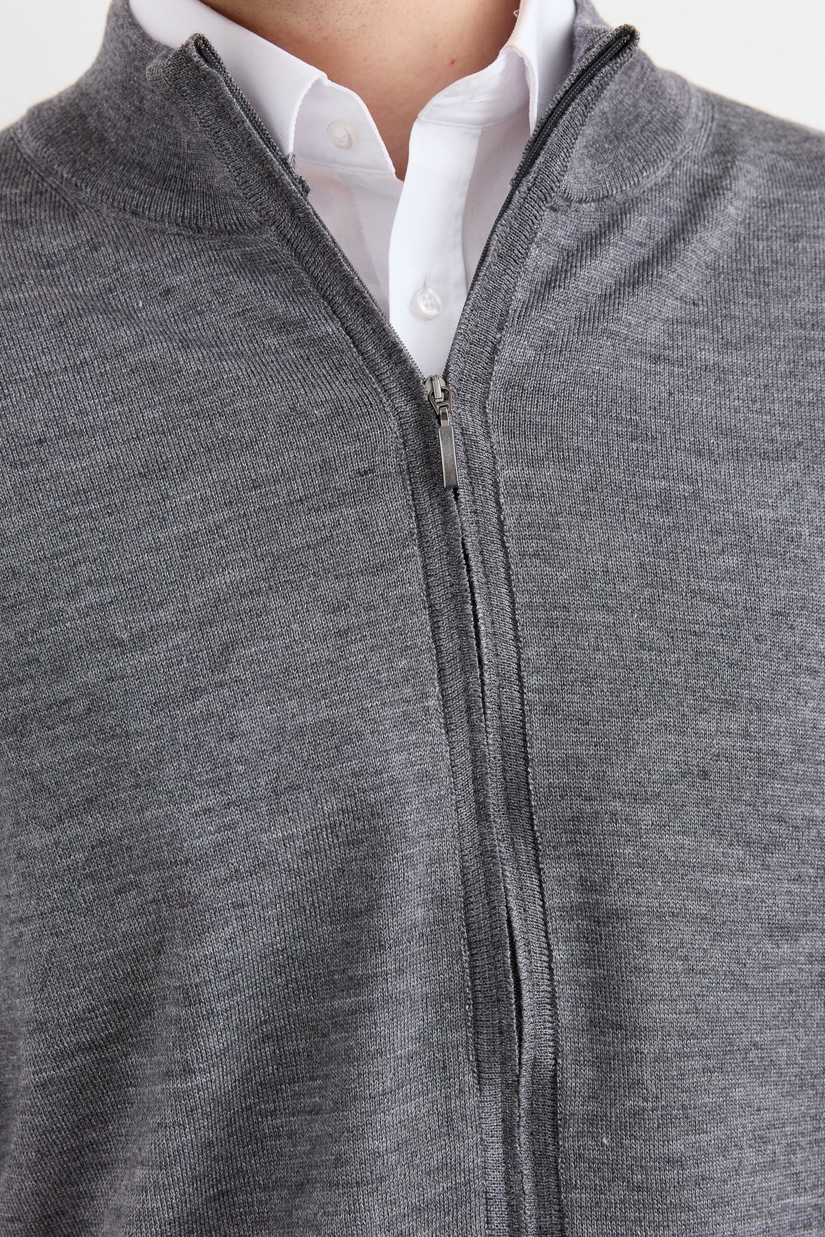 23666Erkek Yarım Balıkçı Yaka Yün Ceket Füme