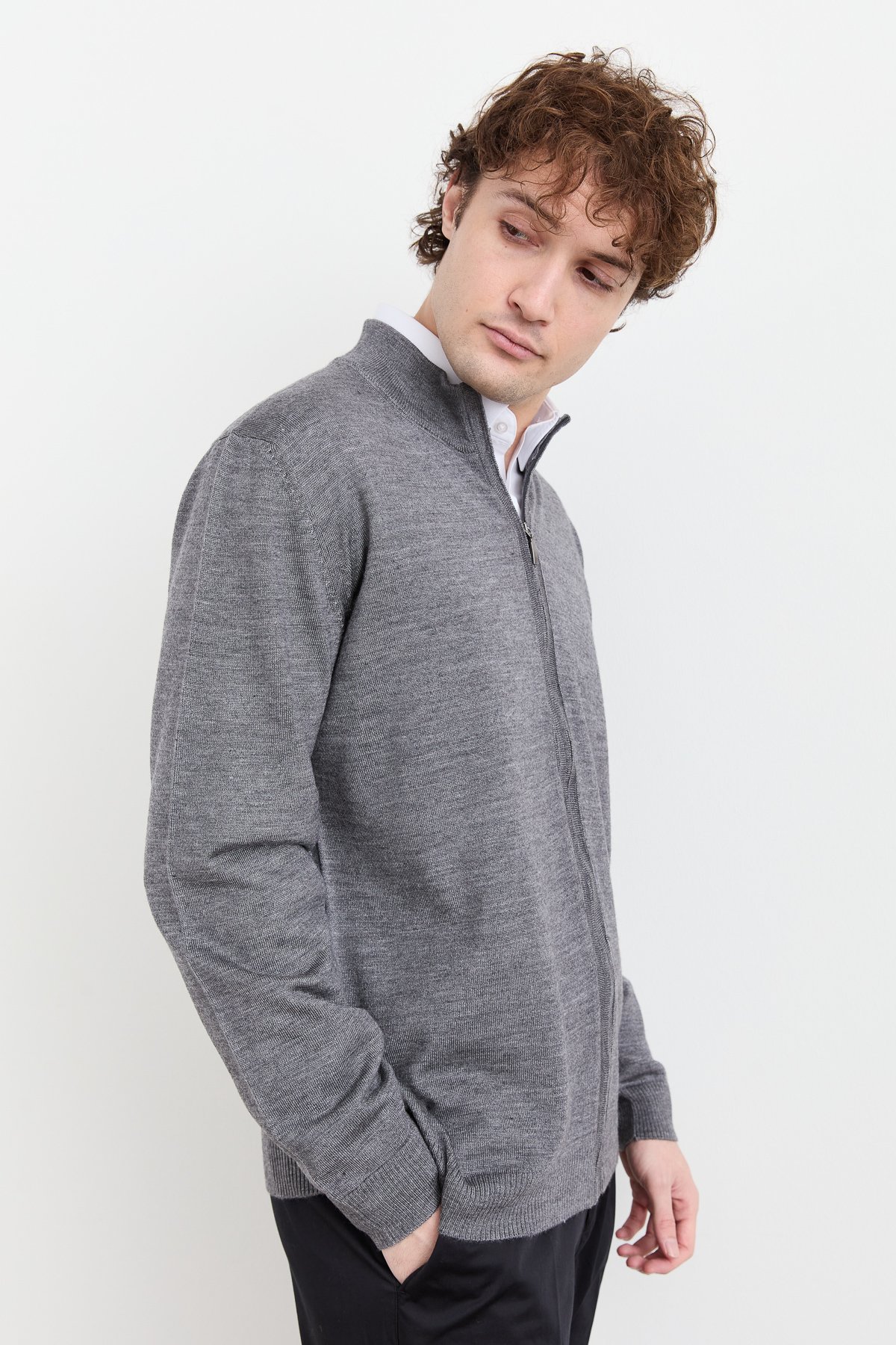 23666Erkek Yarım Balıkçı Yaka Yün Ceket Füme