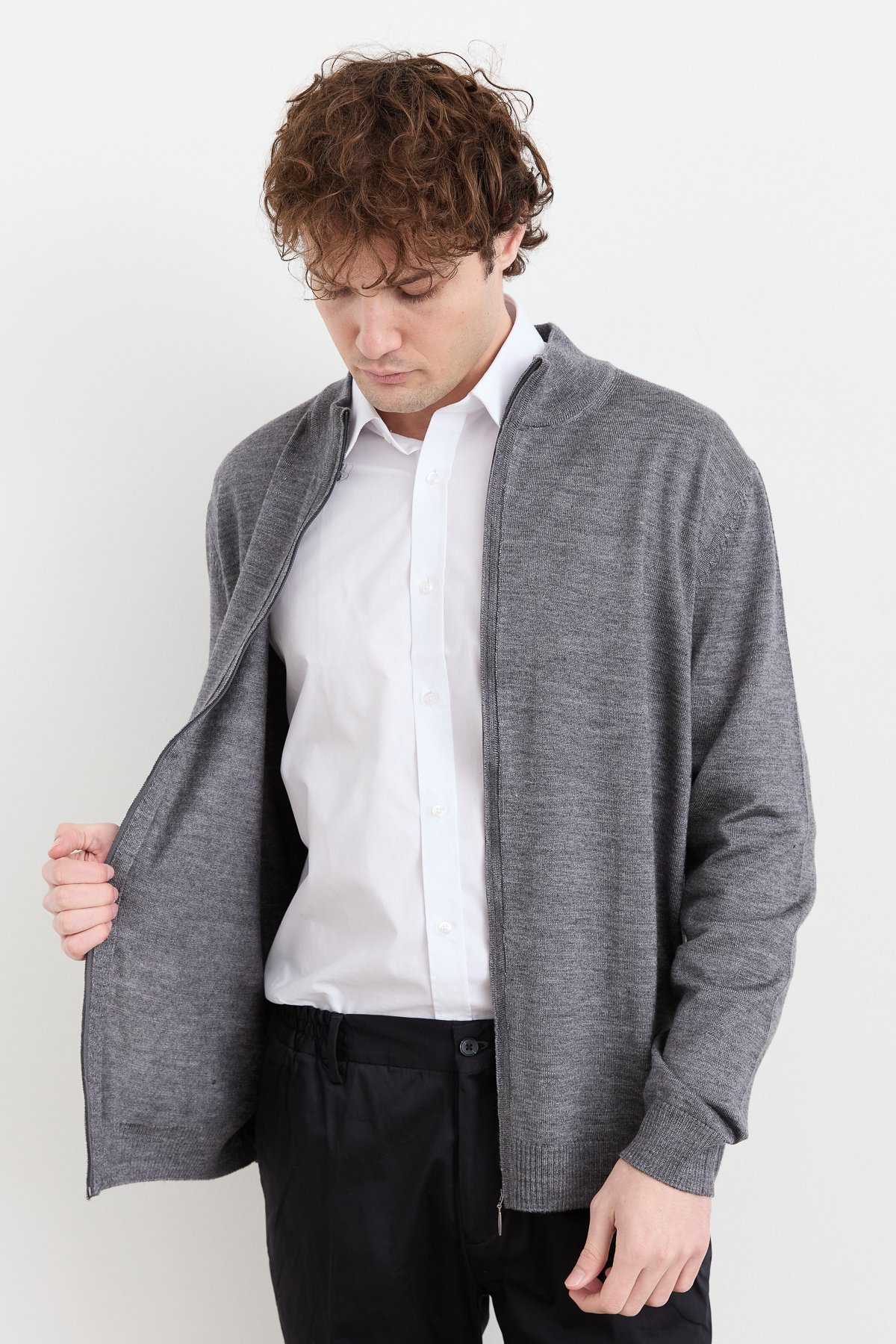 23666Erkek Yarım Balıkçı Yaka Yün Ceket Füme