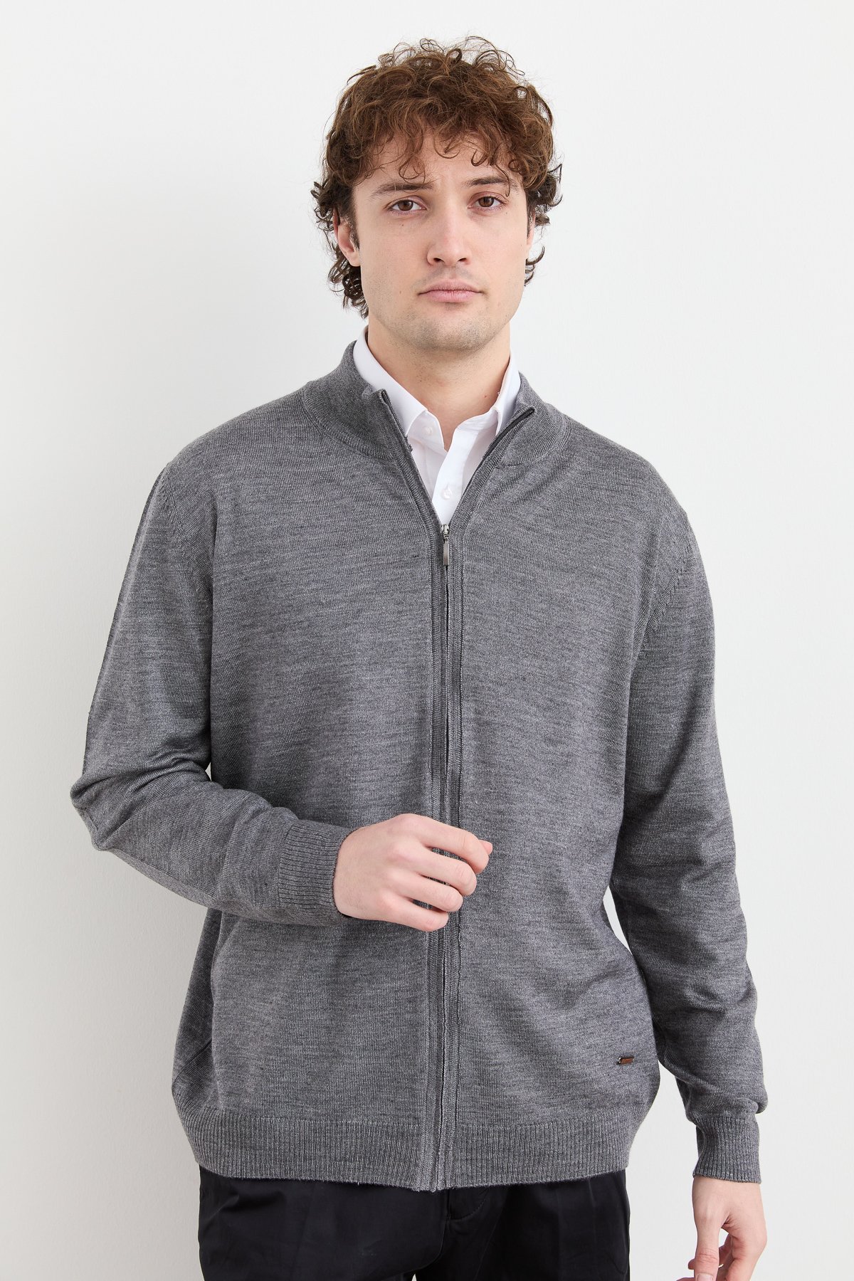 23666Erkek Yarım Balıkçı Yaka Yün Ceket Füme