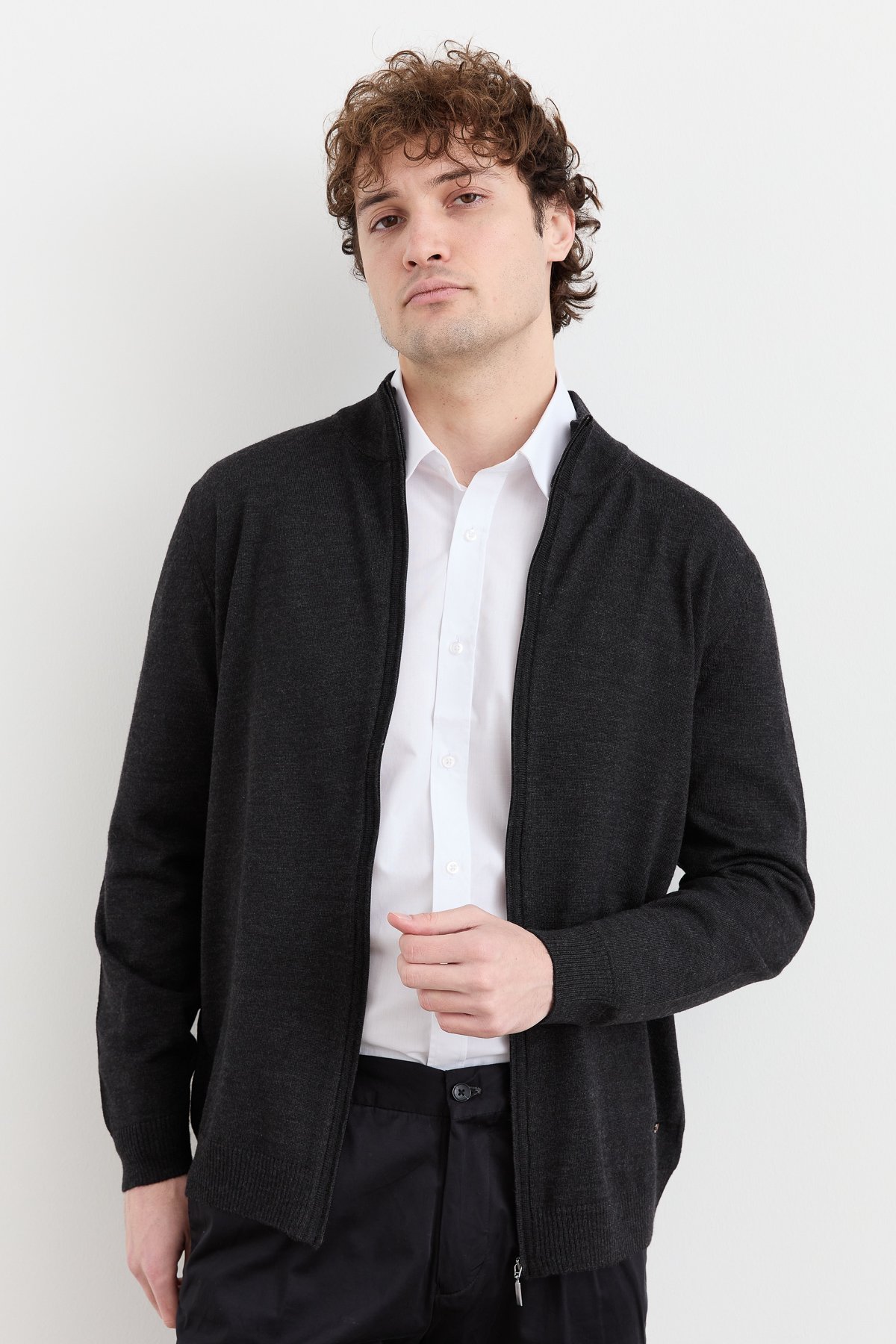 23666Erkek Yarım Balıkçı Yaka Yün Ceket K.Füme