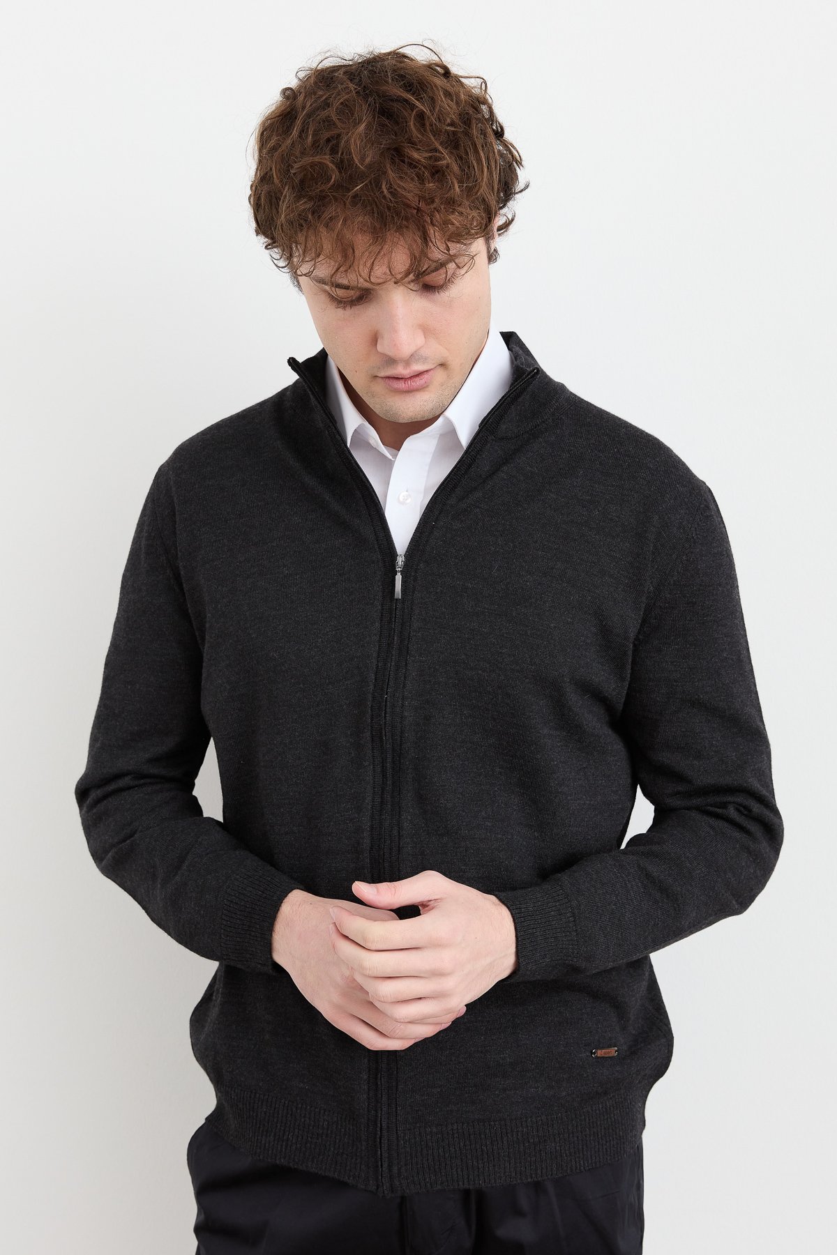 23666Erkek Yarım Balıkçı Yaka Yün Ceket K.Füme