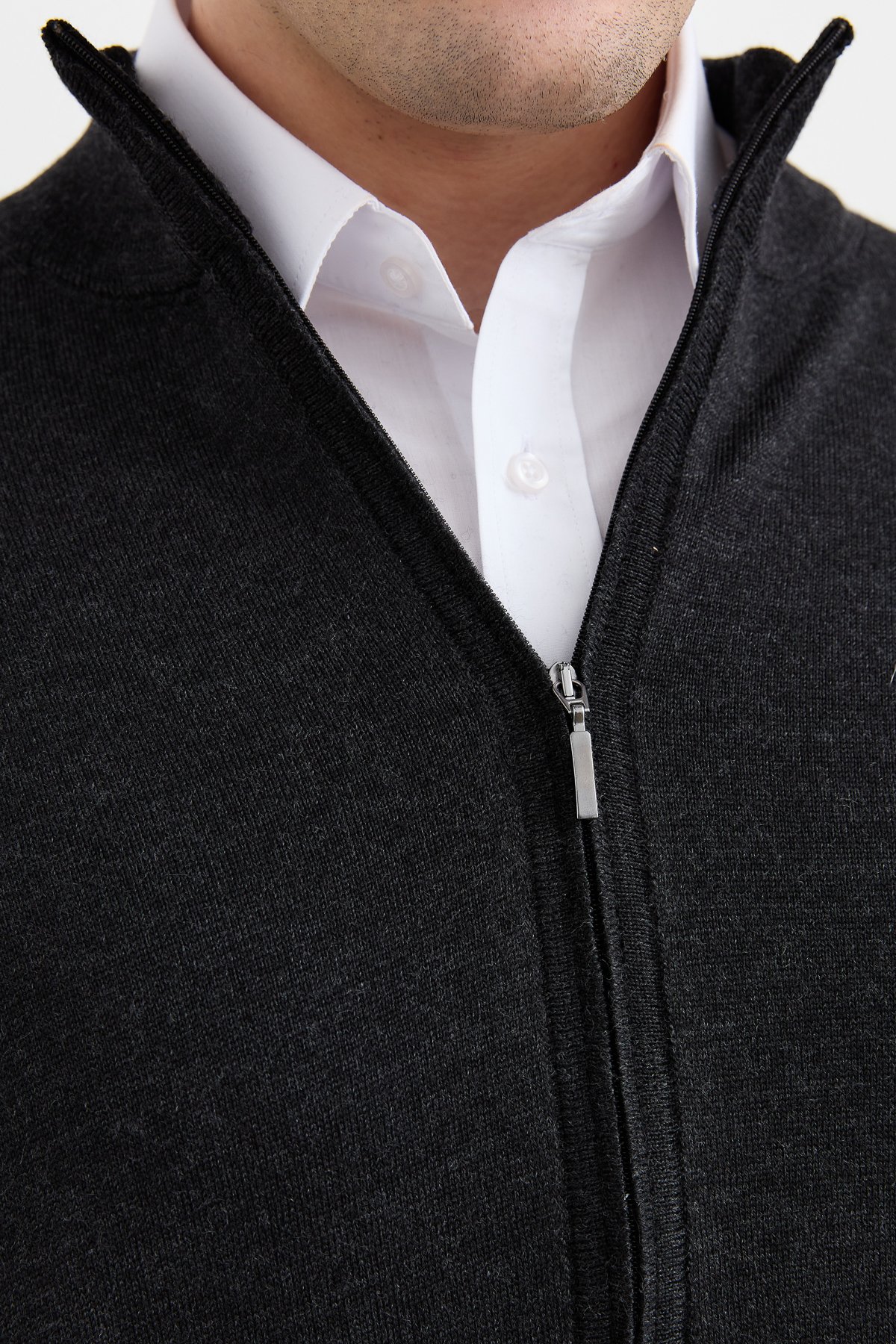 23666Erkek Yarım Balıkçı Yaka Yün Ceket K.Füme