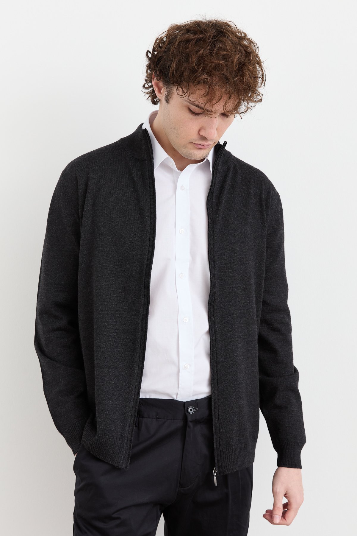 23666Erkek Yarım Balıkçı Yaka Yün Ceket K.Füme