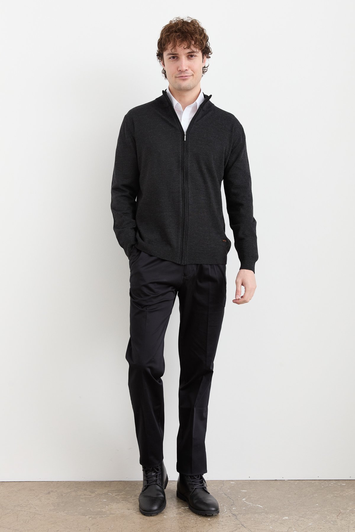 23666Erkek Yarım Balıkçı Yaka Yün Ceket K.Füme