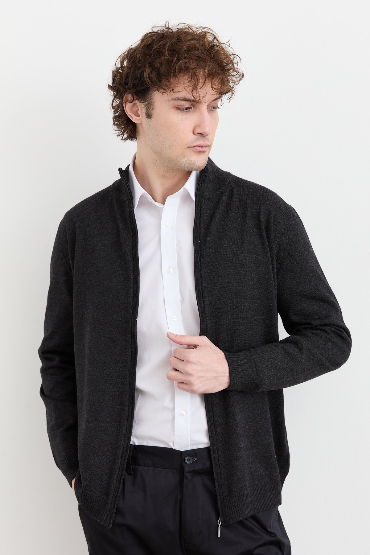 23666Erkek Yarım Balıkçı Yaka Yün Ceket K.Füme