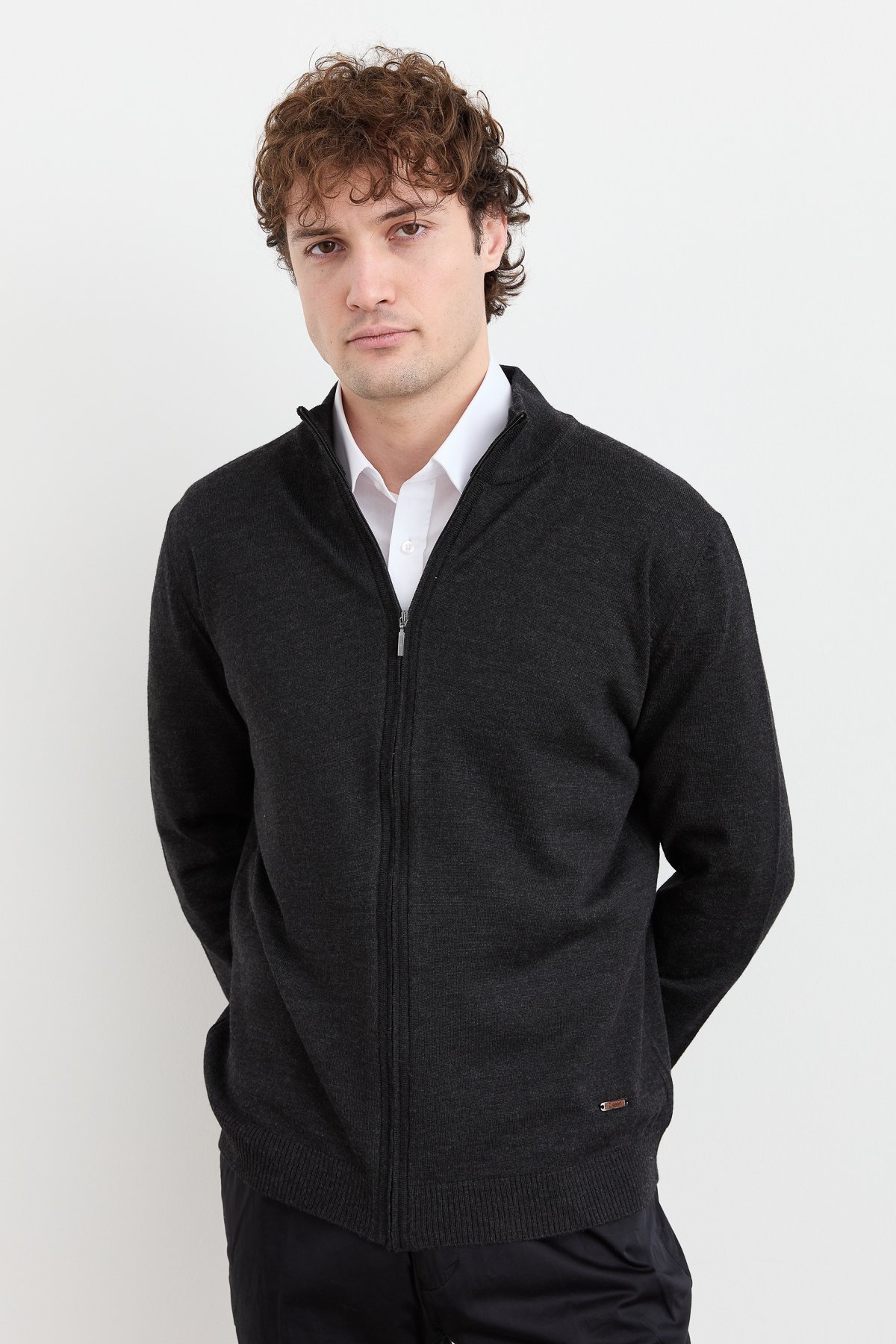 23666Erkek Yarım Balıkçı Yaka Yün Ceket K.Füme