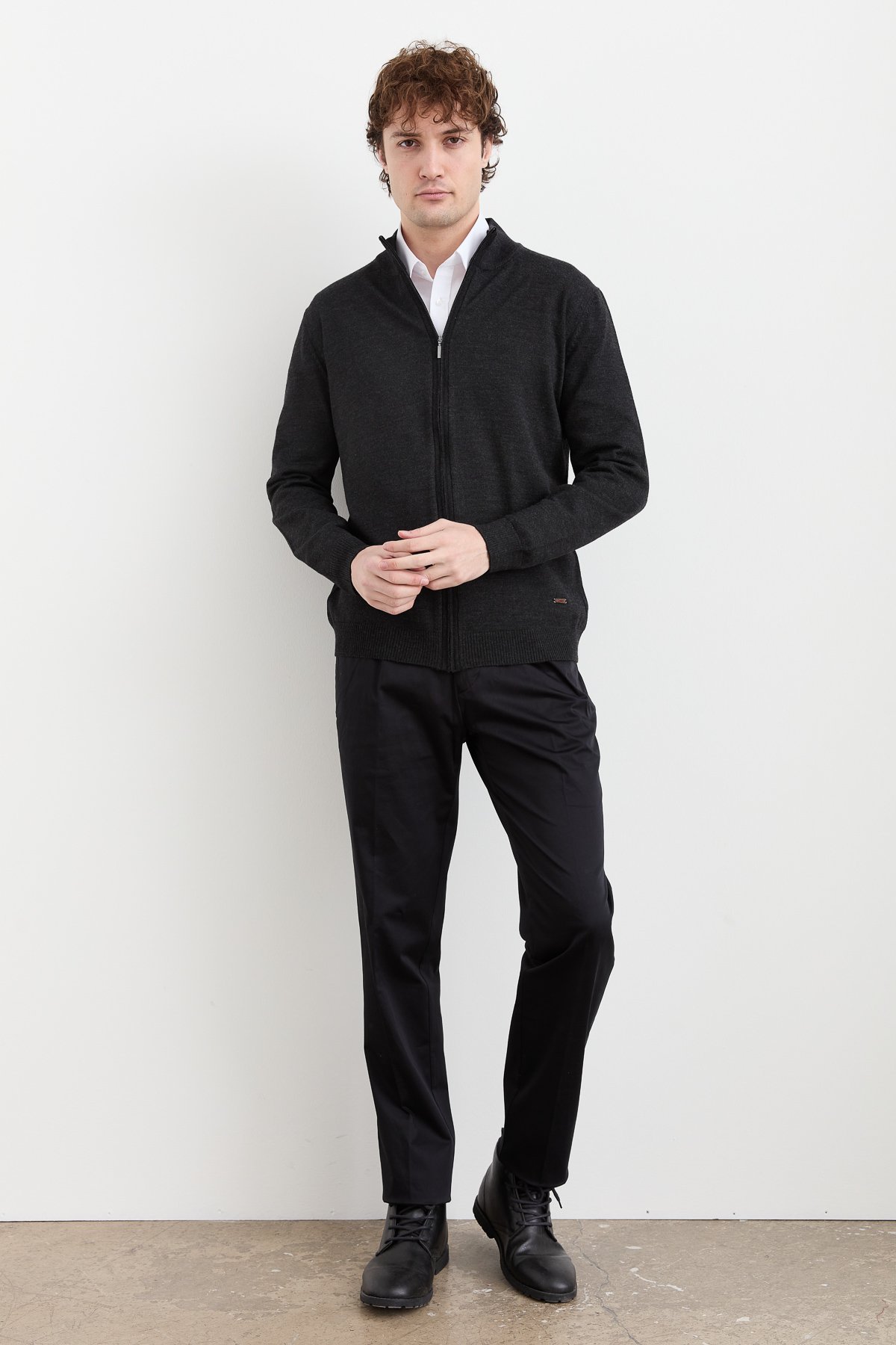 23666Erkek Yarım Balıkçı Yaka Yün Ceket K.Füme