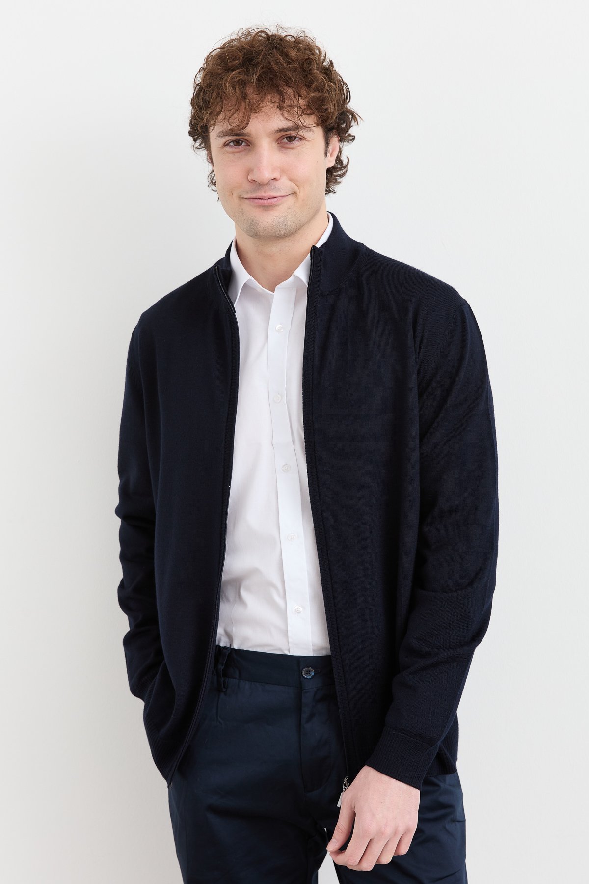 23666Erkek Yarım Balıkçı Yaka Yün Ceket Lacivert