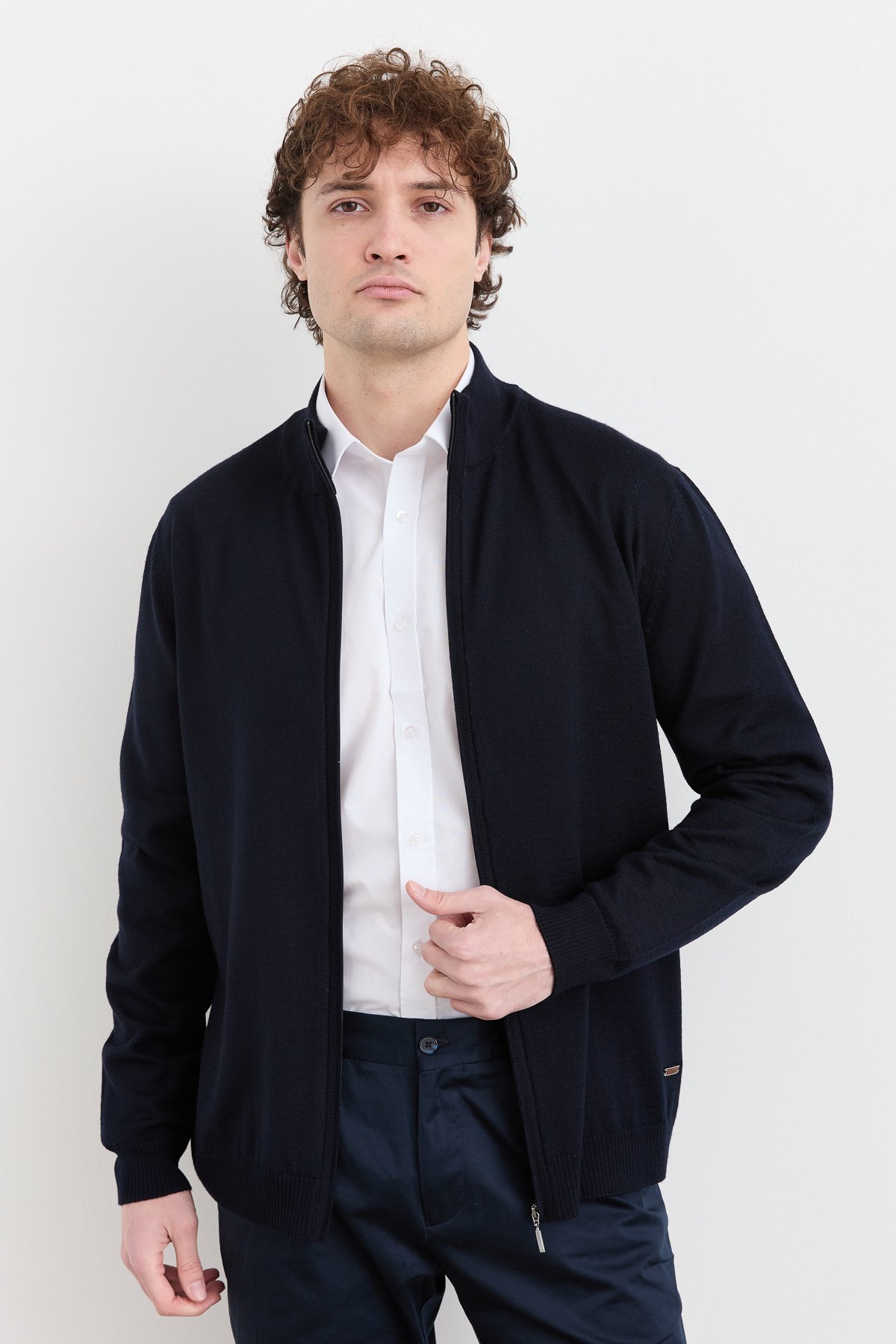 23666Erkek Yarım Balıkçı Yaka Yün Ceket Lacivert