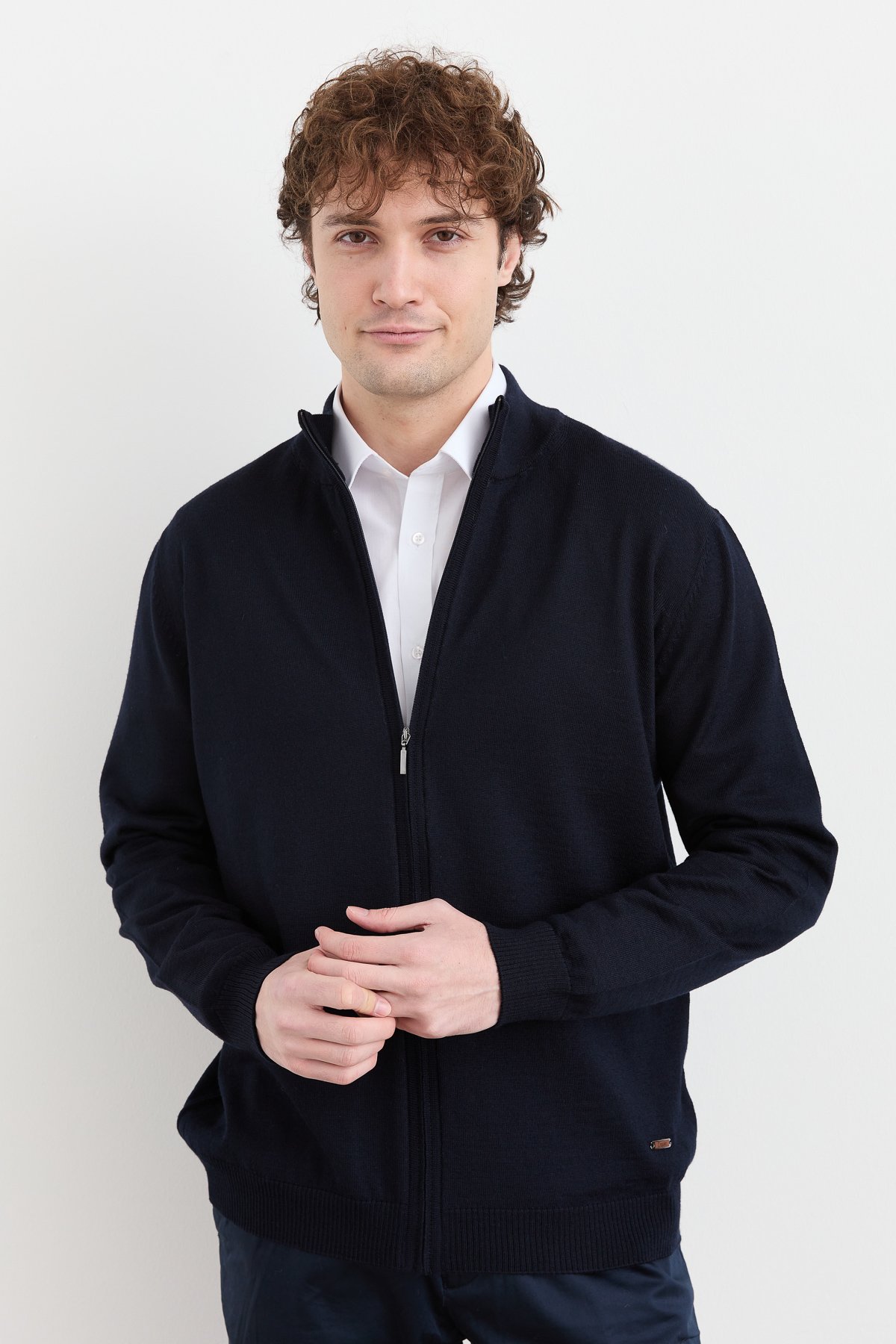 23666Erkek Yarım Balıkçı Yaka Yün Ceket Lacivert