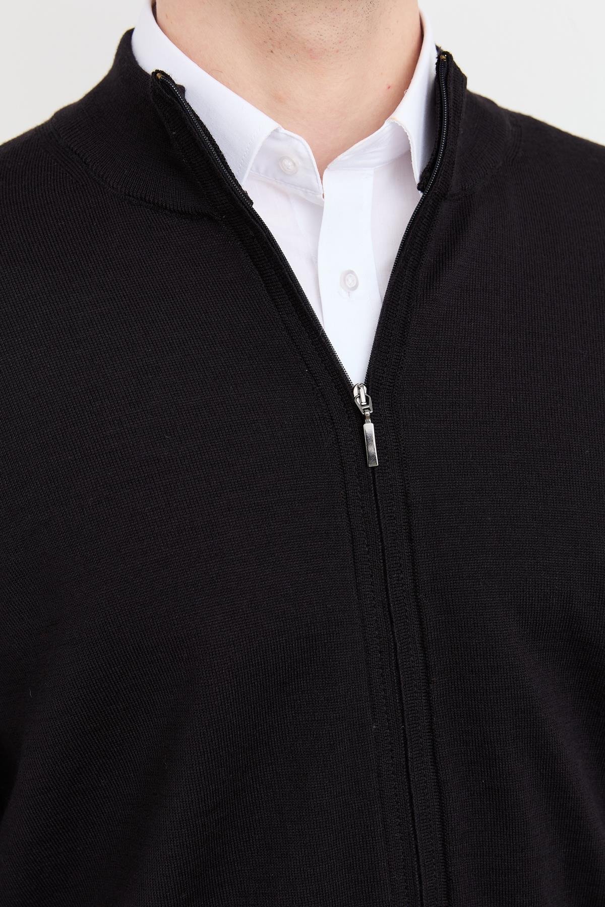 23666Erkek Yarım Balıkçı Yaka Yün Ceket Siyah