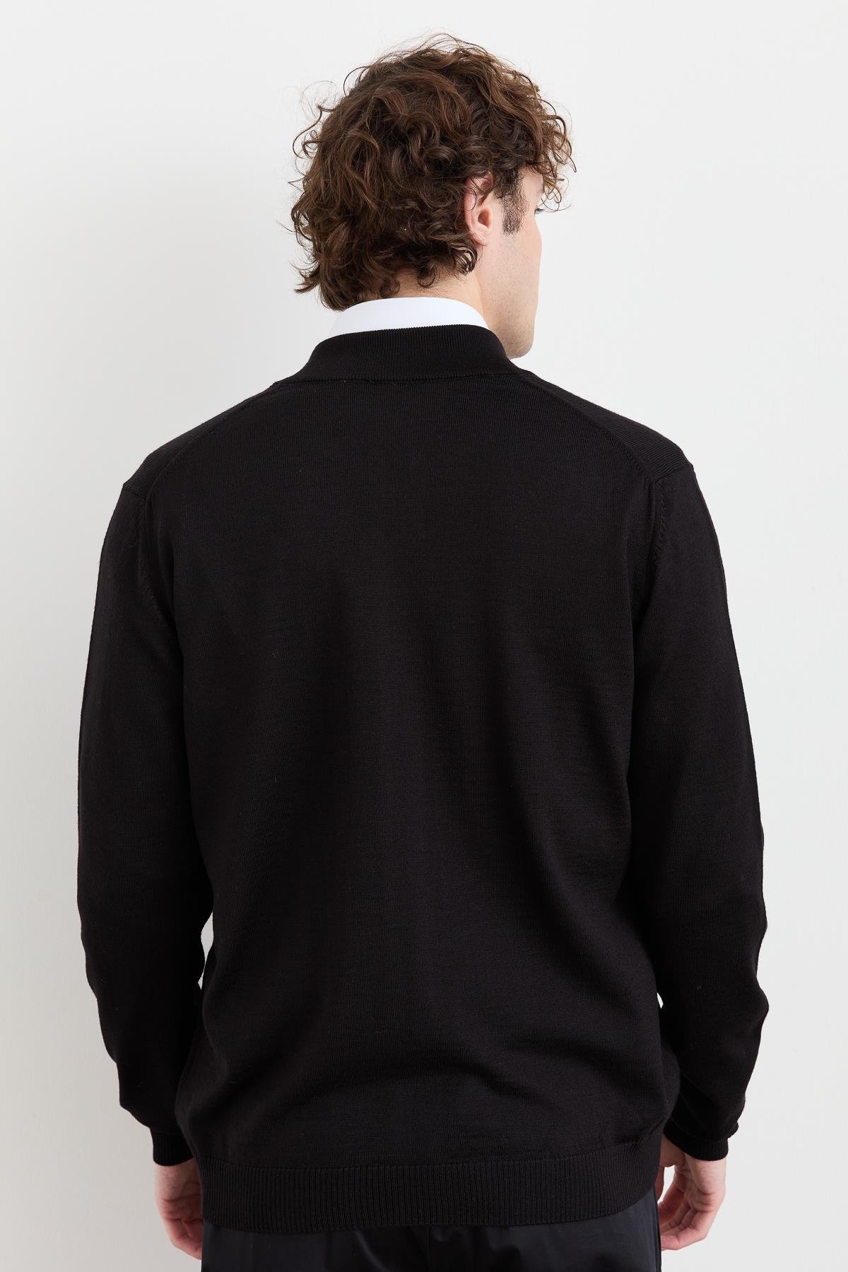 23666Erkek Yarım Balıkçı Yaka Yün Ceket Siyah
