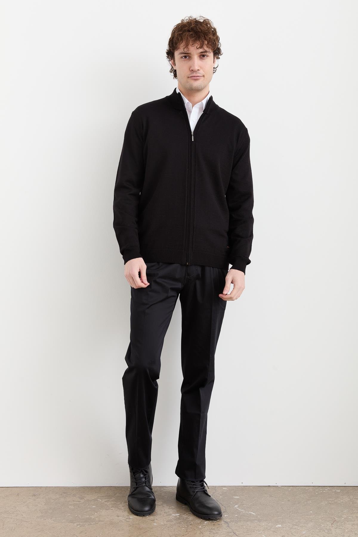 23666Erkek Yarım Balıkçı Yaka Yün Ceket Siyah