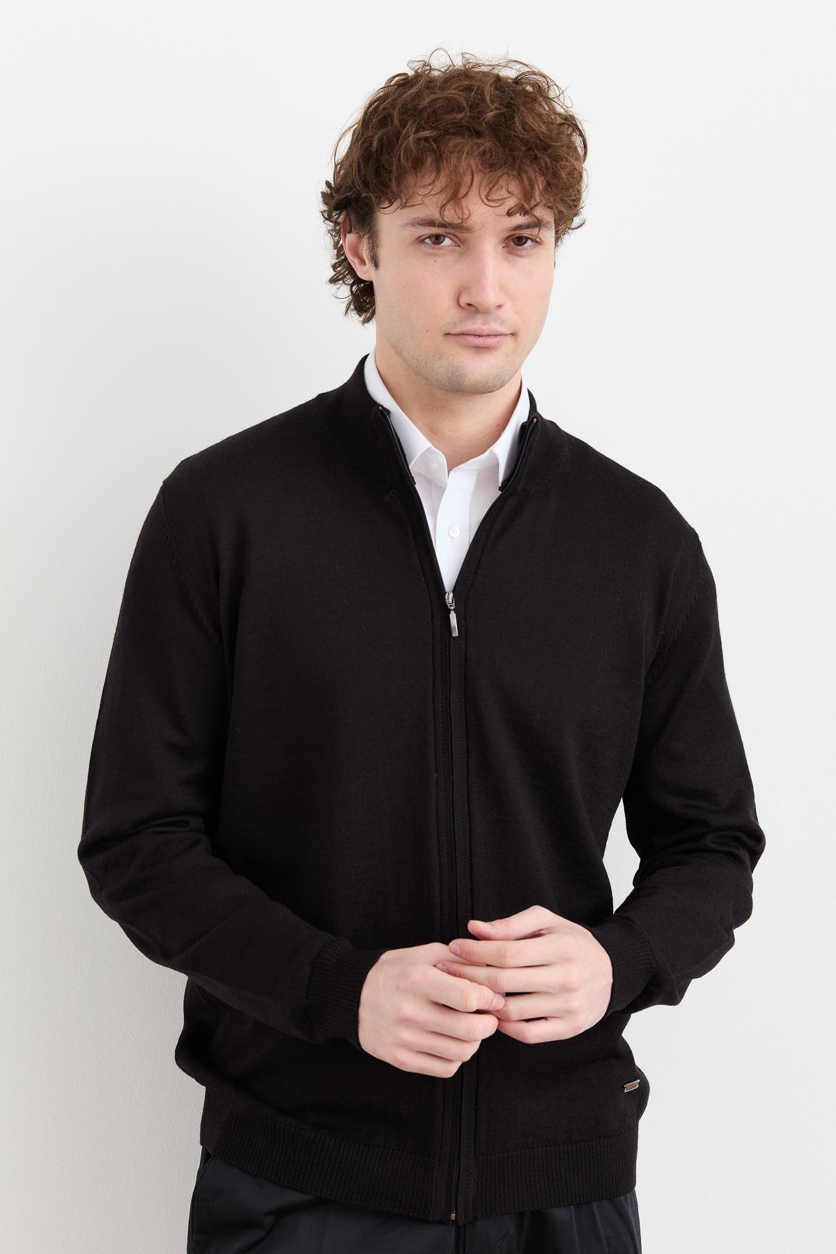 23666Erkek Yarım Balıkçı Yaka Yün Ceket Siyah