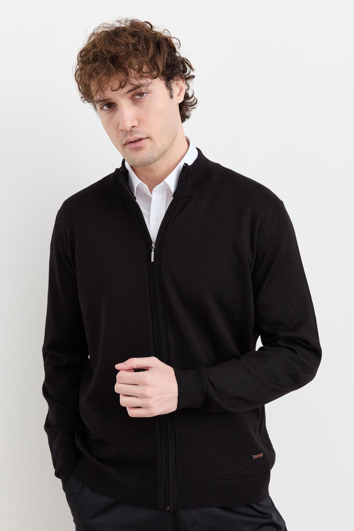 23666Erkek Yarım Balıkçı Yaka Yün Ceket Siyah