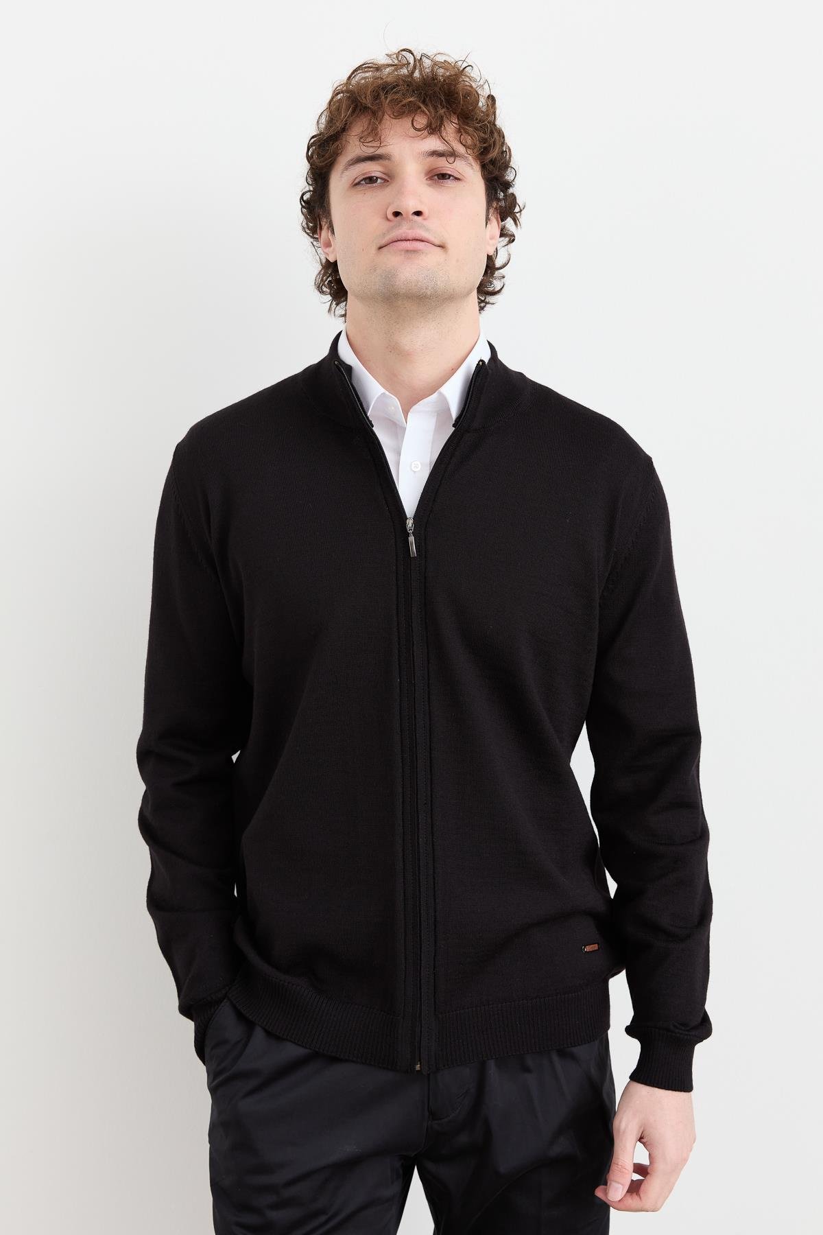 23666Erkek Yarım Balıkçı Yaka Yün Ceket Siyah