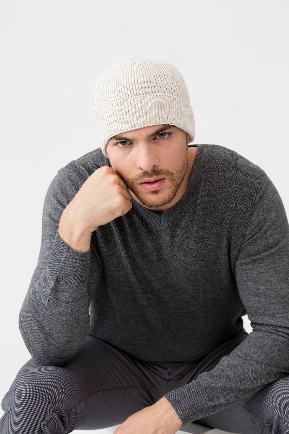 22558Erkek Yün Bere Bej