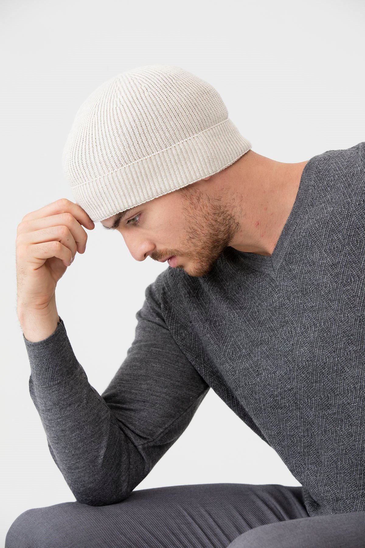 22558Erkek Yün Bere Bej