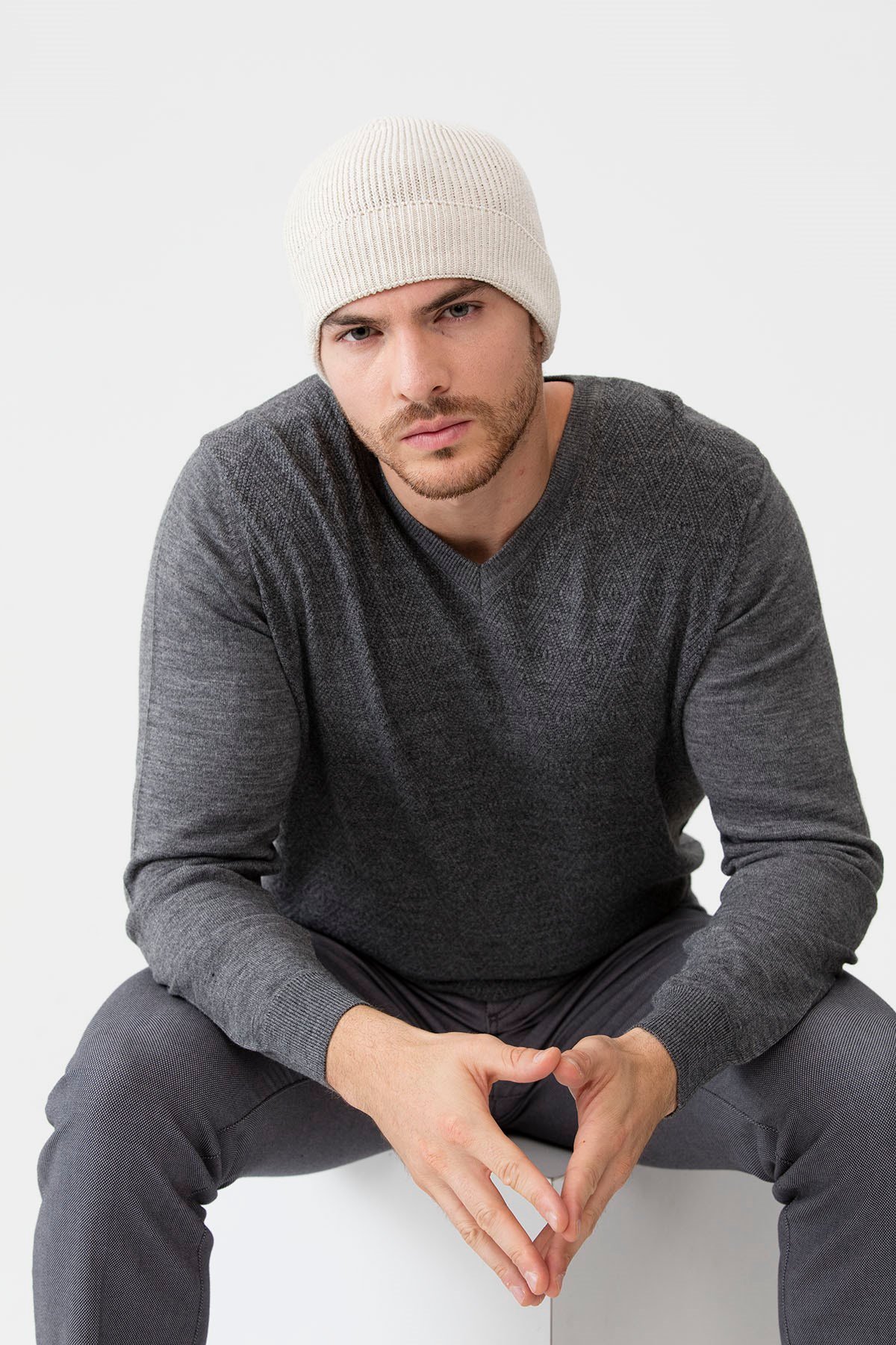 22558Erkek Yün Bere Bej