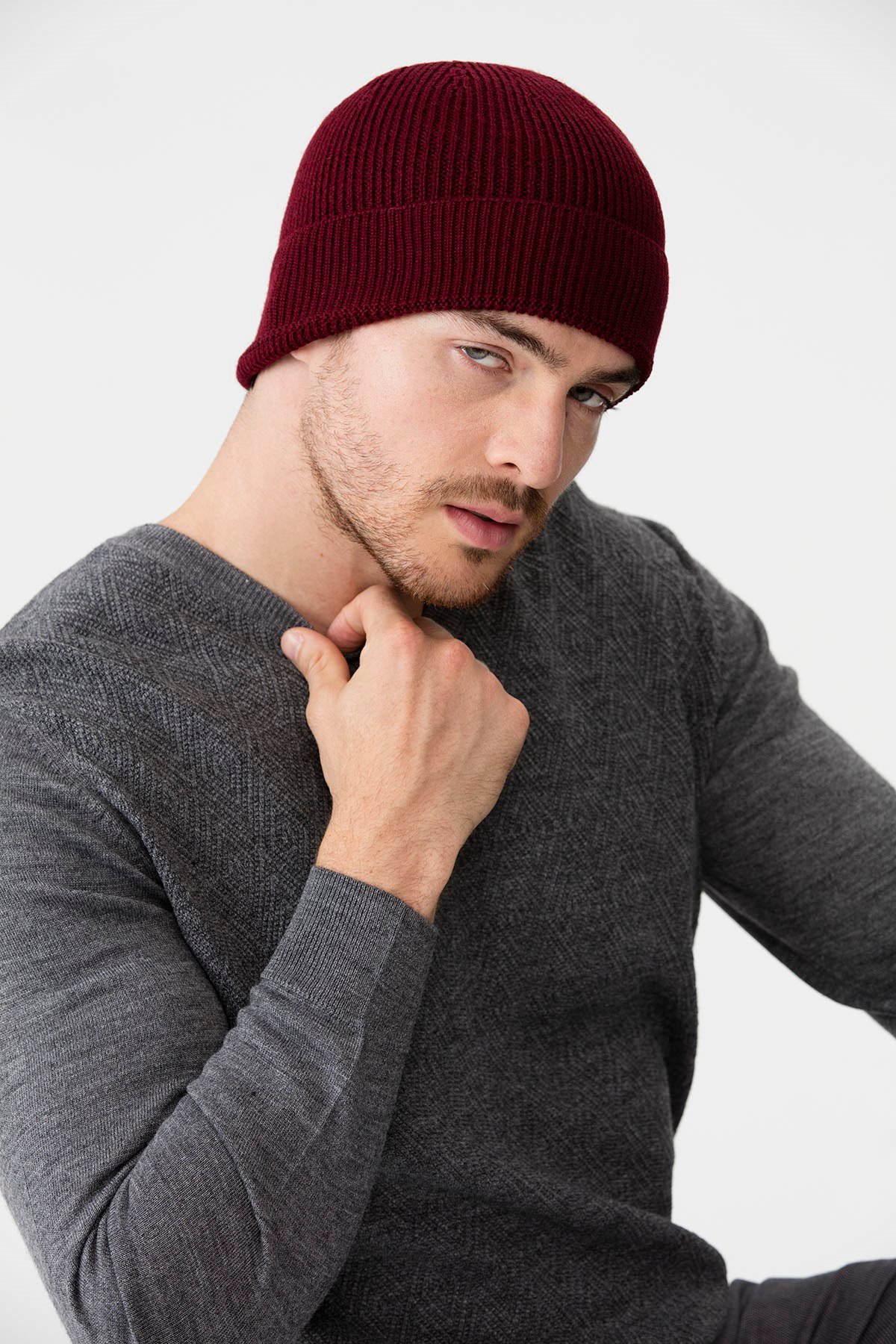 22558Erkek Yün Bere Bordo