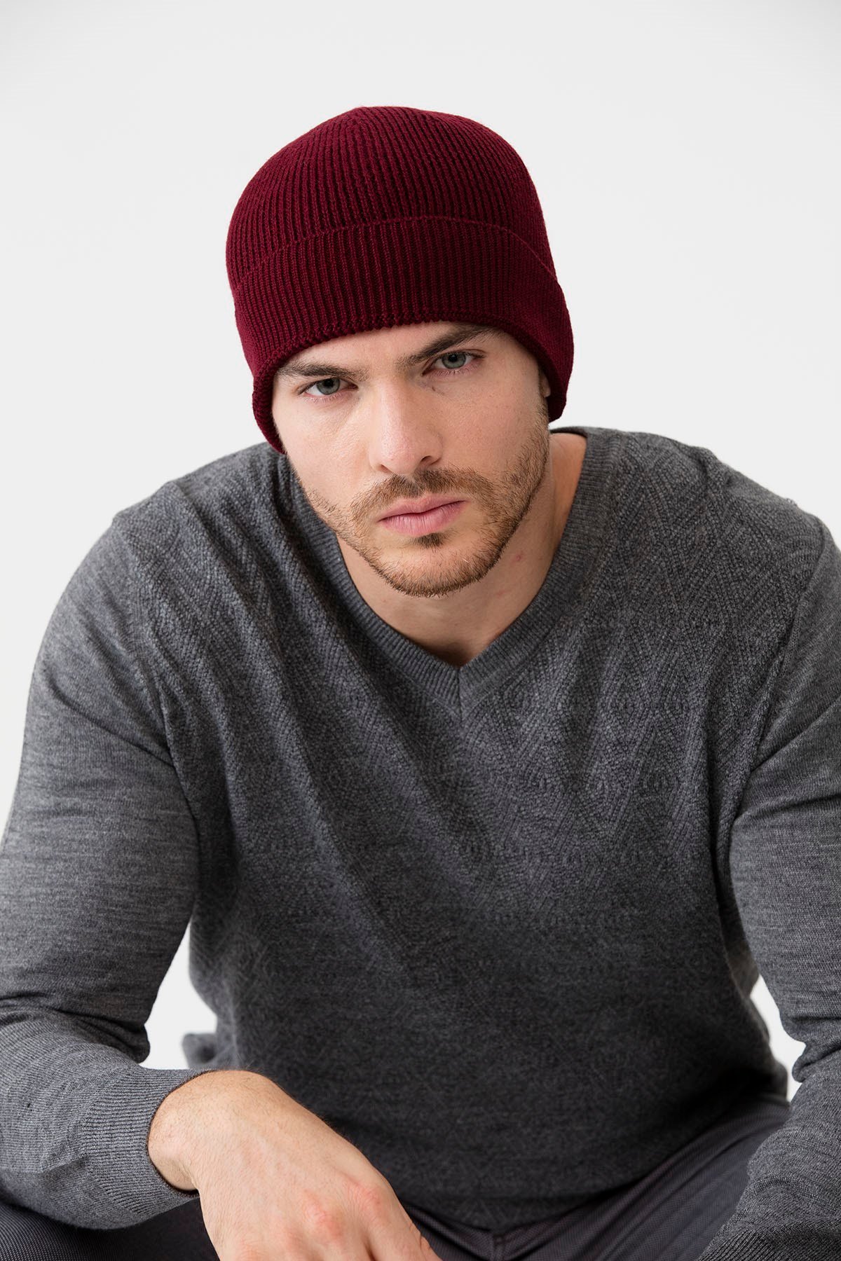22558Erkek Yün Bere Bordo