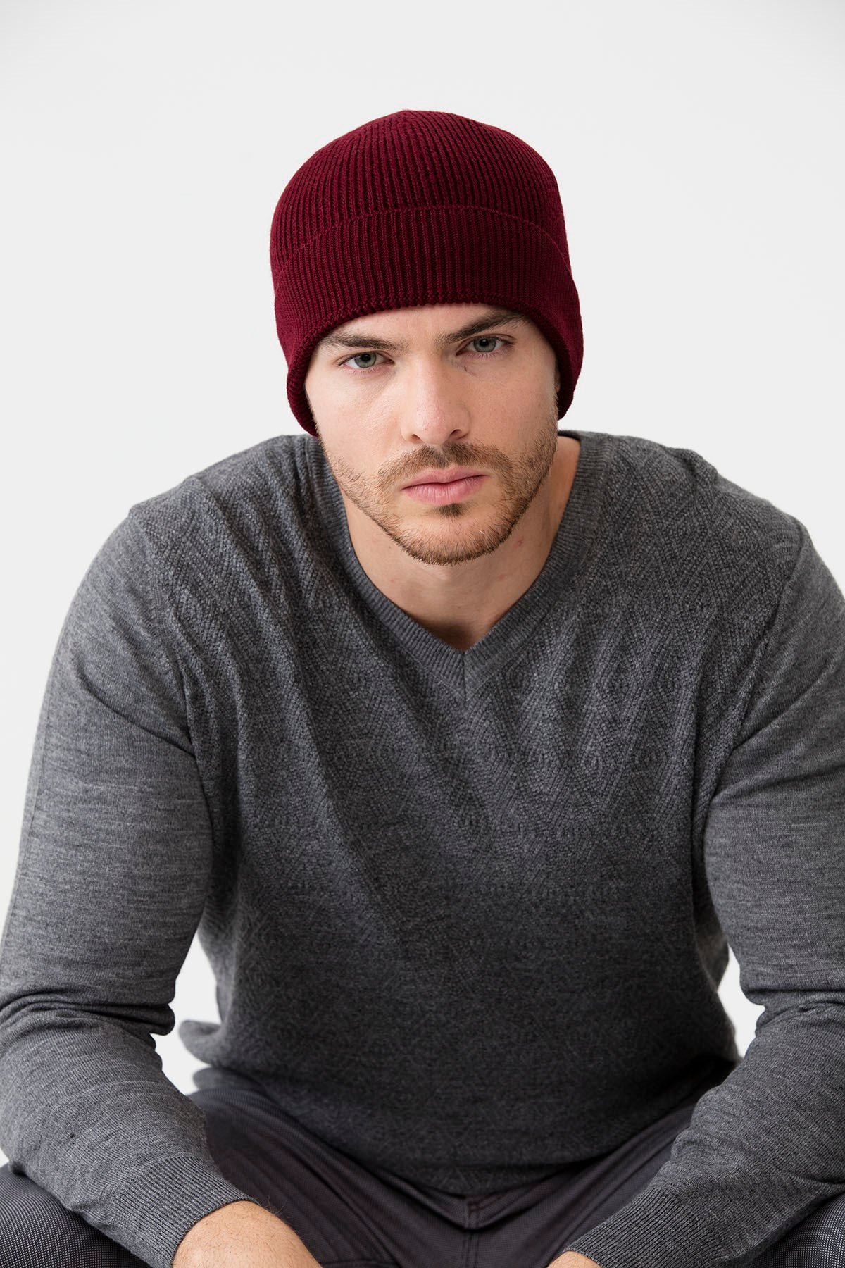 22558Erkek Yün Bere Bordo