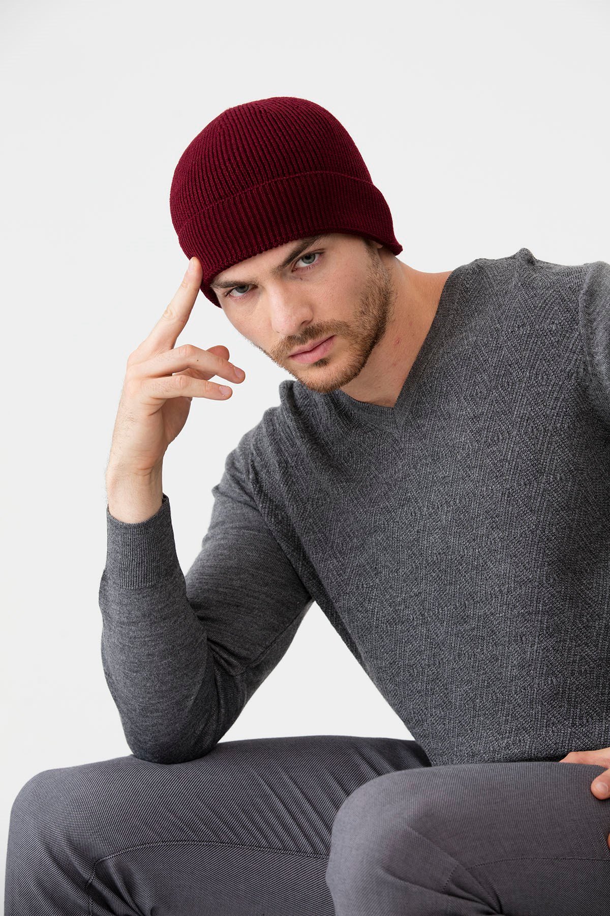 22558Erkek Yün Bere Bordo