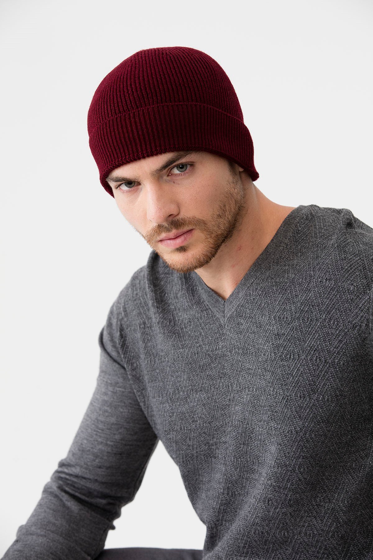 22558Erkek Yün Bere Bordo