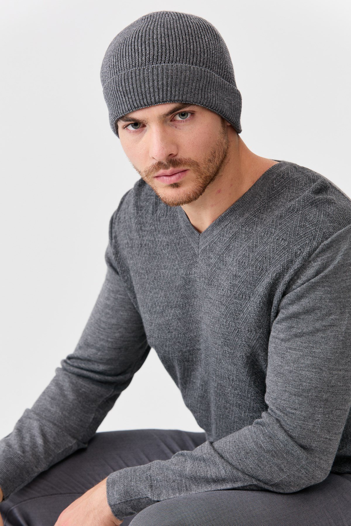 22558Erkek Yün Bere Füme