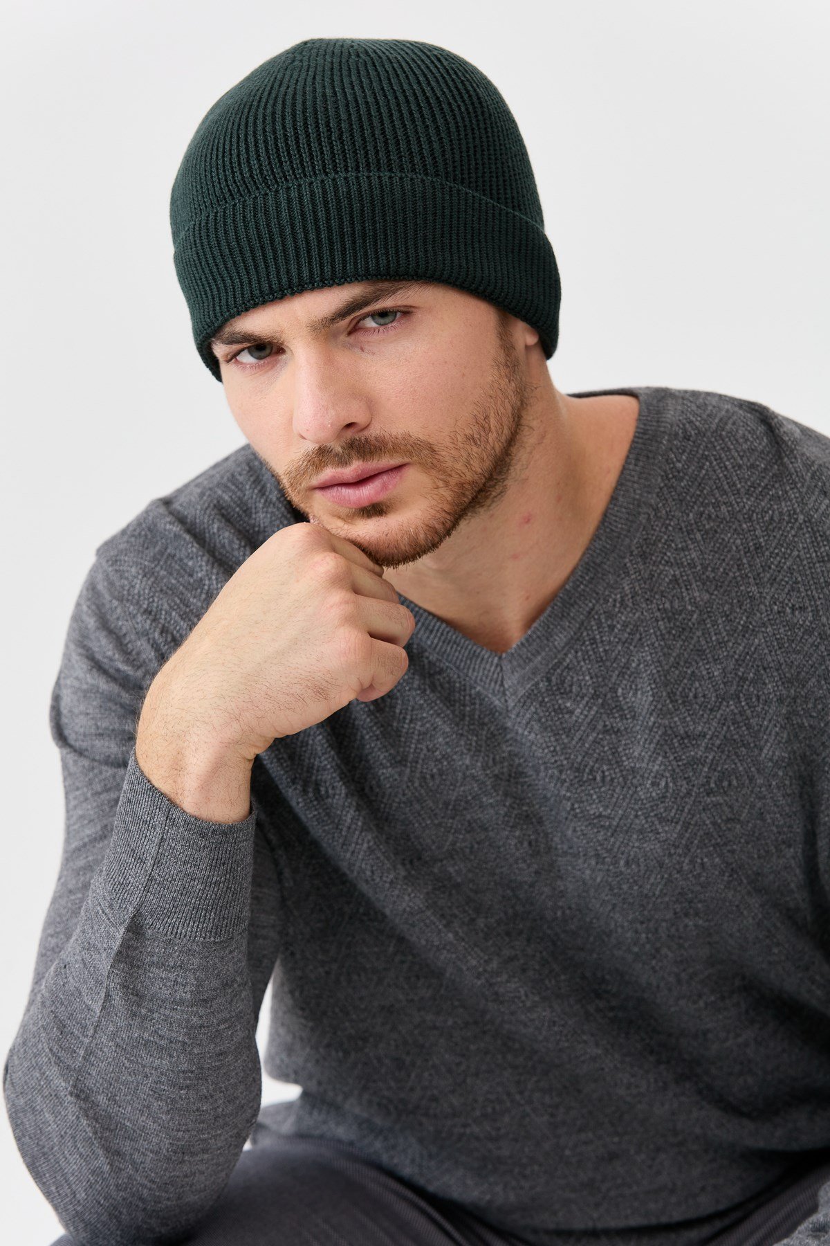 22558Erkek Yün Bere Yeşil