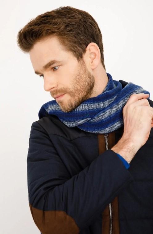 21526Erkek Çizgili Yün Kaşkol K.Lacivert