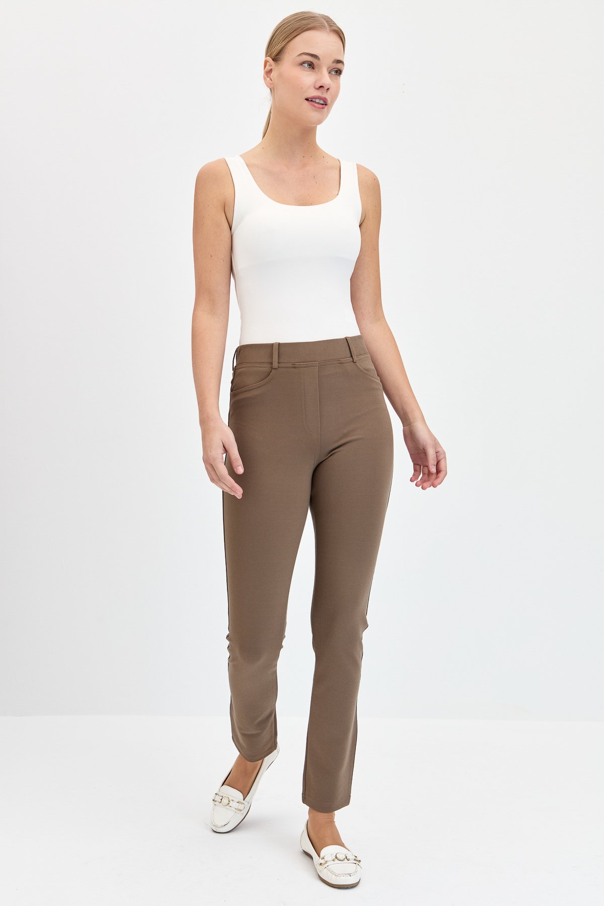 KMKPT002Kadın 5 Cepli Tayt Pantolon Camel