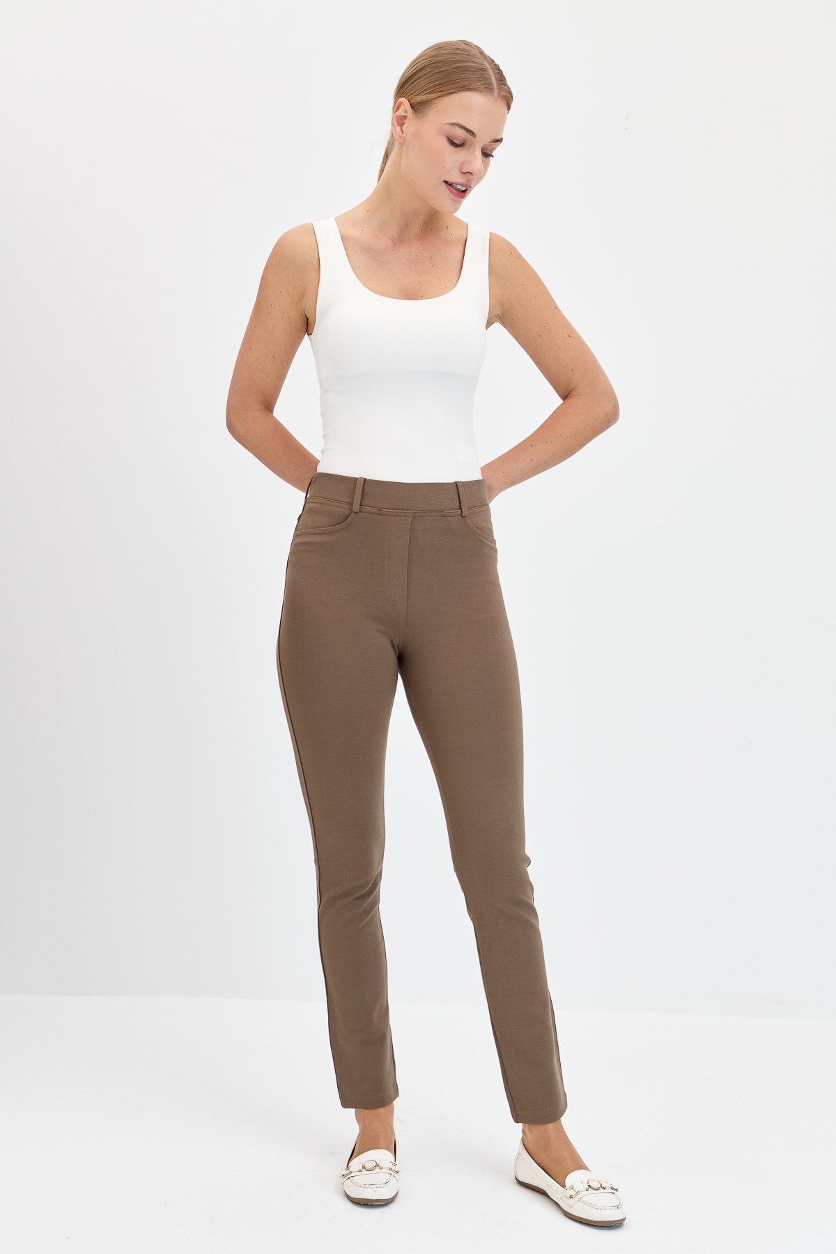 KMKPT002Kadın 5 Cepli Tayt Pantolon Camel