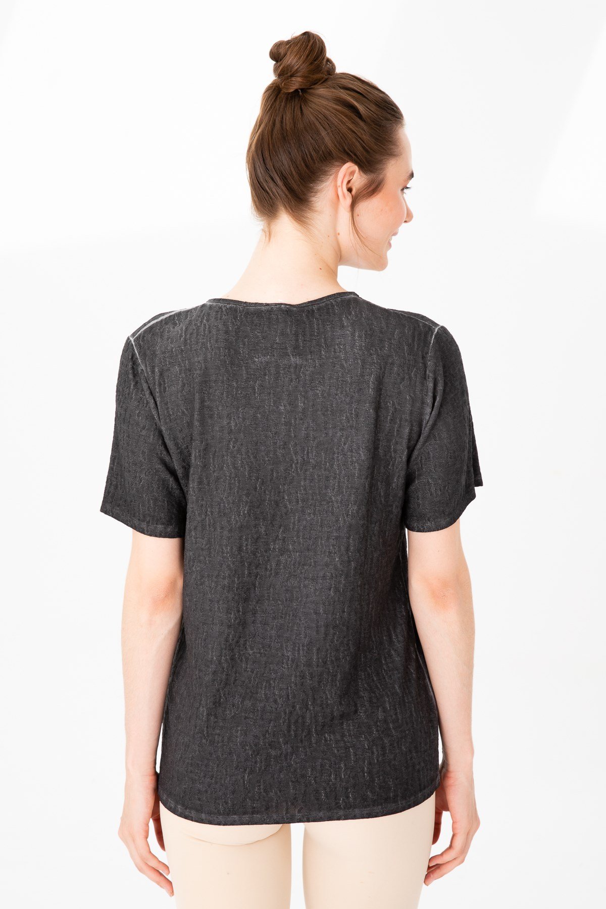 KADIN AÇMA YAKA KISA KOL JAKAR KUMAŞ BLUZ SİYAH