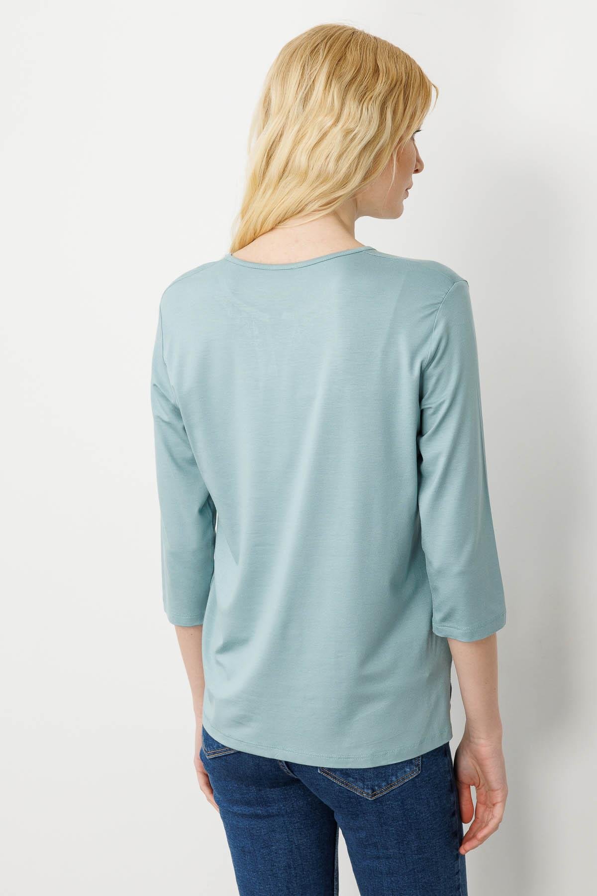 25704Kadın Açma Yaka Nakış İşlemeli Penye Bluz Mint