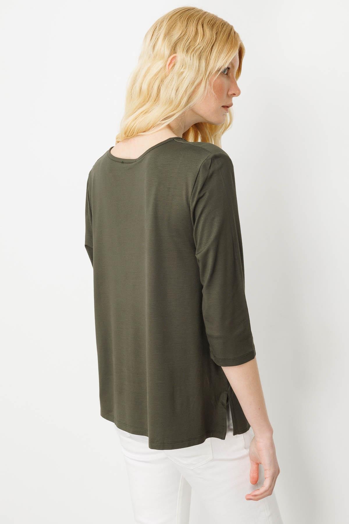 25763Kadın Açma Yaka Önü Düğmeli Bluz Haki