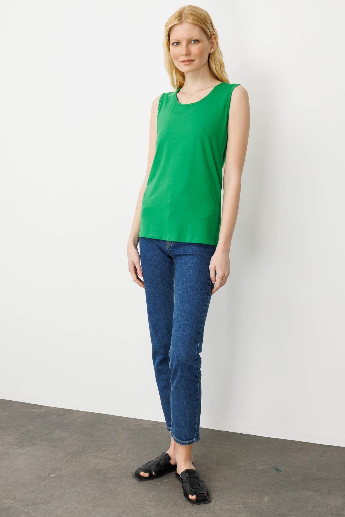 20868Kadın Askılı Penye T-shirt A.Yeşil