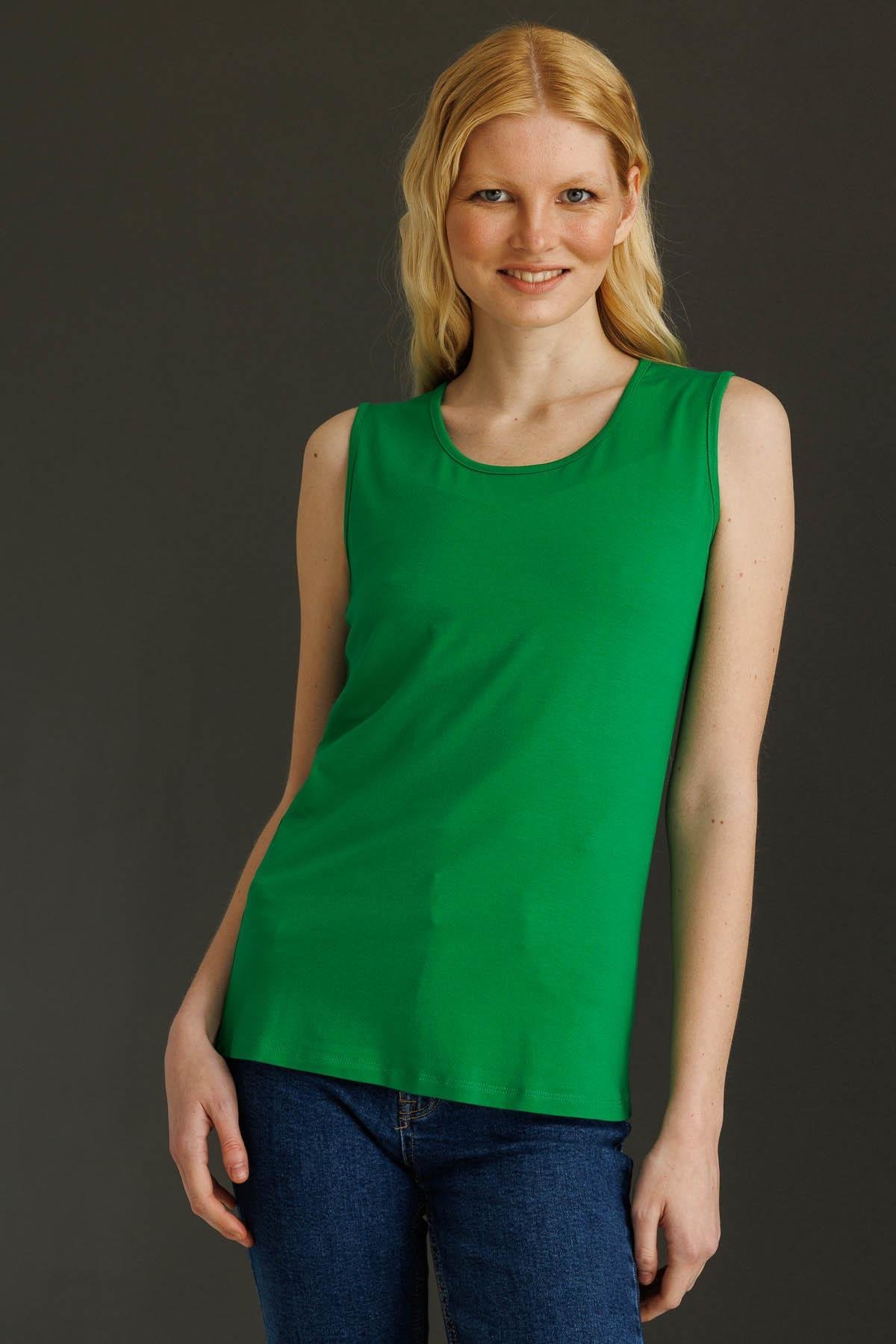 20868Kadın Askılı Penye T-shirt A.Yeşil